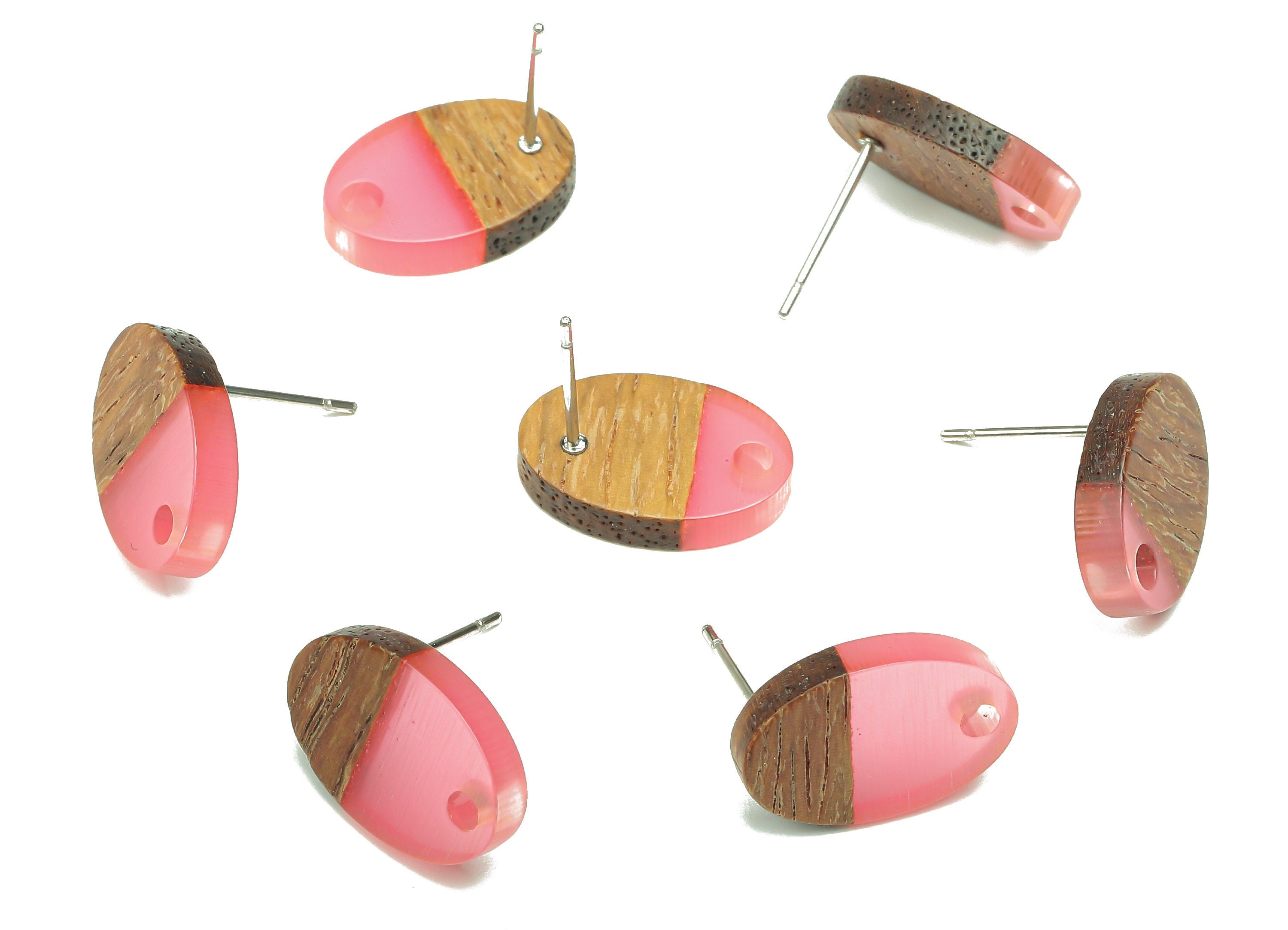 Natural Wooden Oval Earring Stud - Walnut Wood Light Red Resin Ellipse Earring Post - 316 Stainless Steel Stud - 15.6x10.23x2.42mm - BB1258L - DOMEDBAZAAR