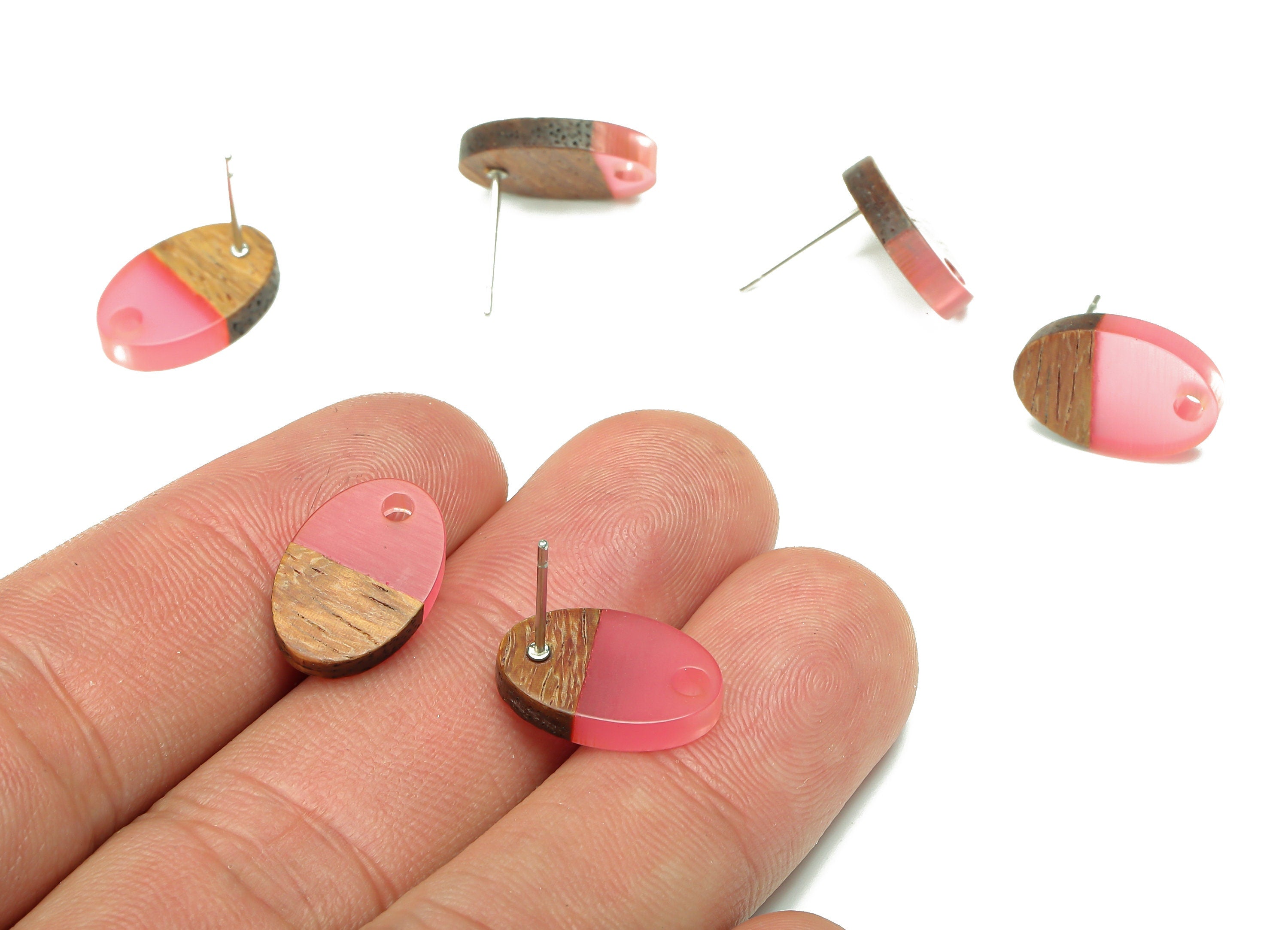 Natural Wooden Oval Earring Stud - Walnut Wood Light Red Resin Ellipse Earring Post - 316 Stainless Steel Stud - 15.6x10.23x2.42mm - BB1258L - DOMEDBAZAAR