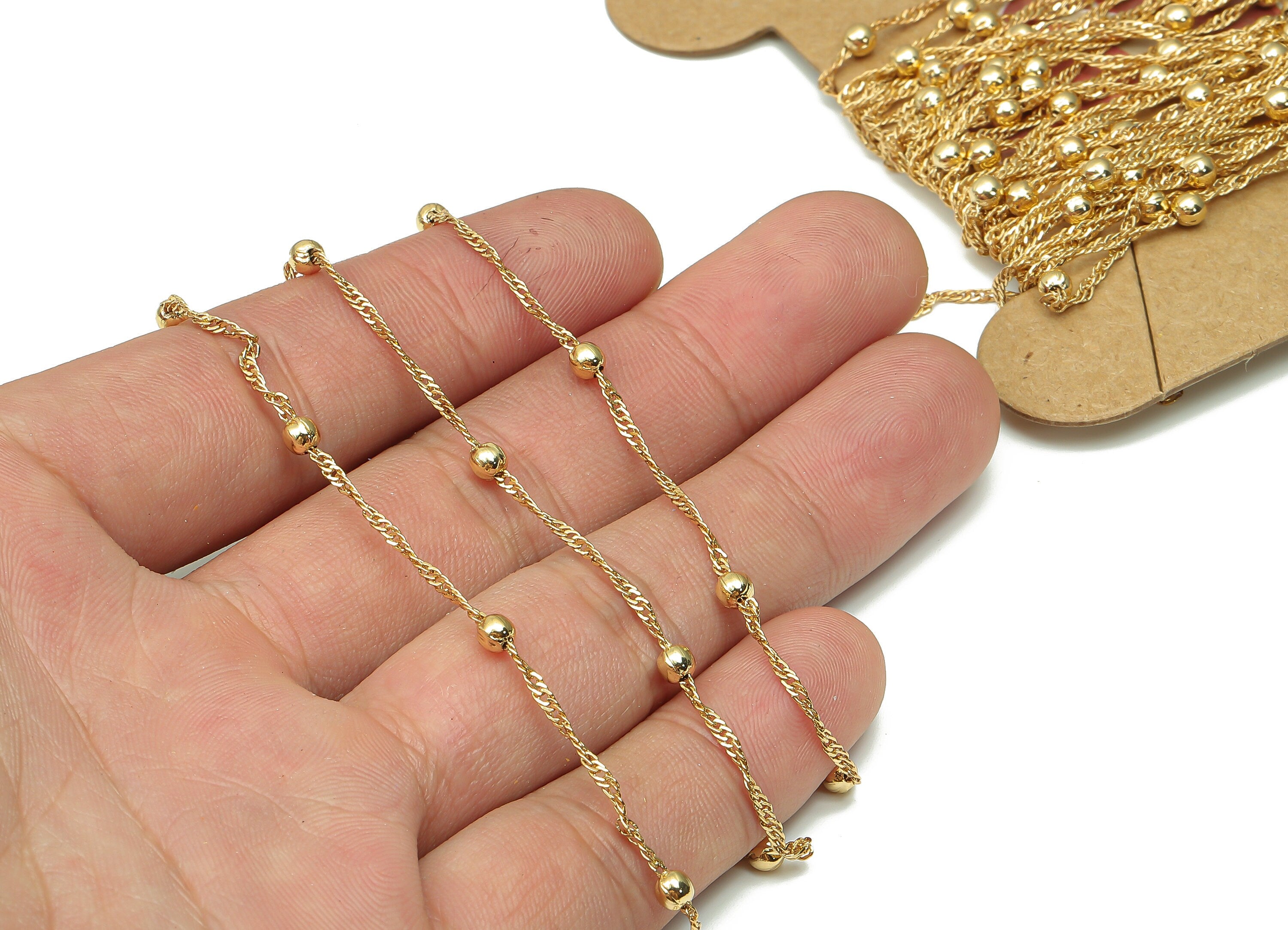 Ball Satellite Water Wave Chain - Twisted Curb Iron Chain - Soldered - Bead Chain Charm - 18k Real Gold Plating - 3.4x1.6x0.4mm - RGP5238 - DOMEDBAZAAR
