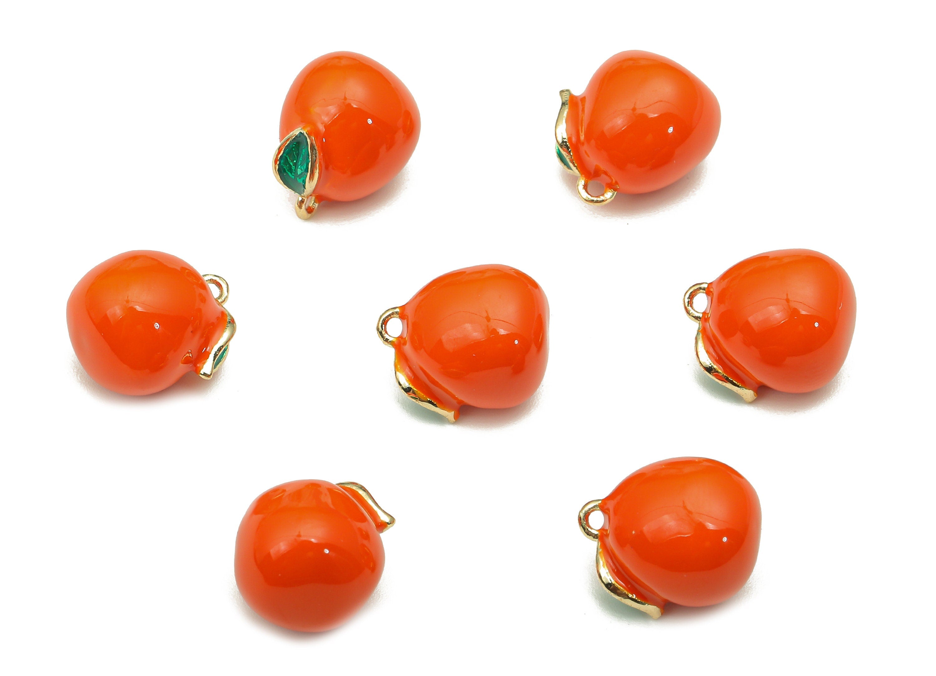 Brass Orange Earring Charm - Enamel Mini Fruit Charm - Fruit Pendant With Loop - 18K Real Gold Plating - 12.5x11.5x9.9mm - RGP5322 - DOMEDBAZAAR