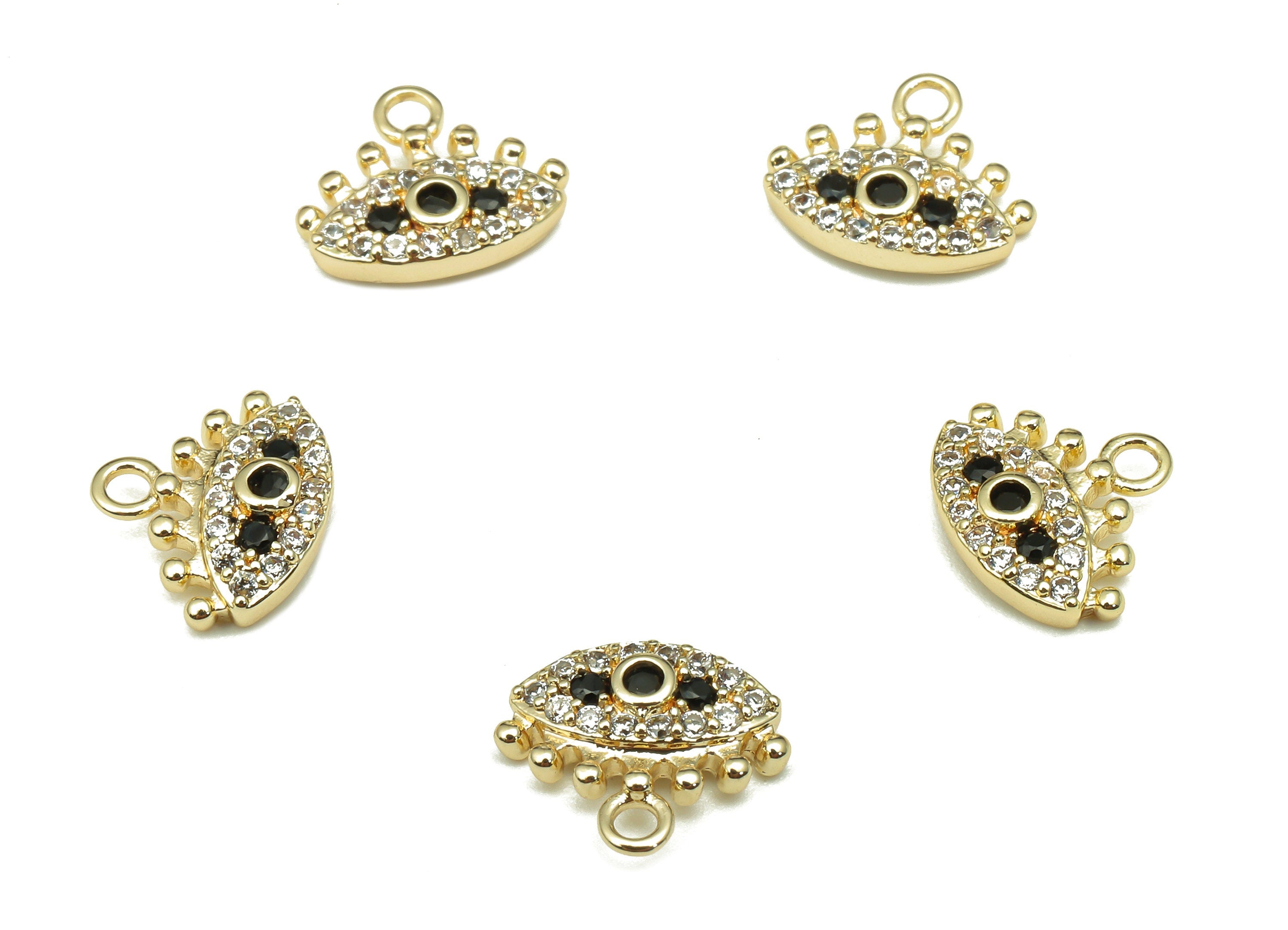 Brass Eye Earring Charm - Zircon Eyelash Earring - Eye Pendant With Loop - 18K Real Gold Plating Charm - 9.5x7.8x1.8mm - RGP5318 - DOMEDBAZAAR