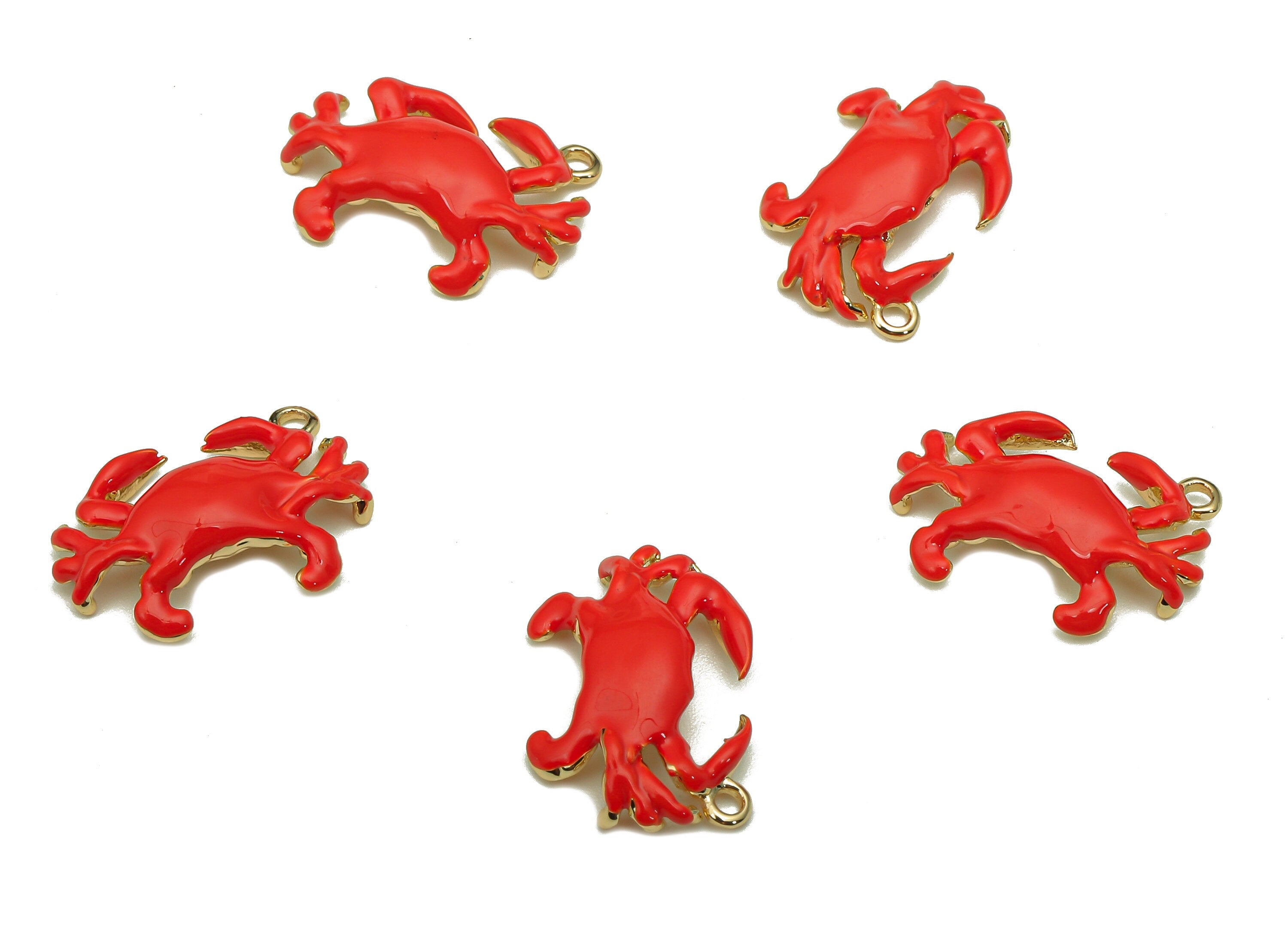 Brass Red King Crab Pendant - Enamel Spot Earring - Dot Charm With Loop - 18K Real Gold Plating - 15.5x10.3x3.4mm - RGP5326 - DOMEDBAZAAR