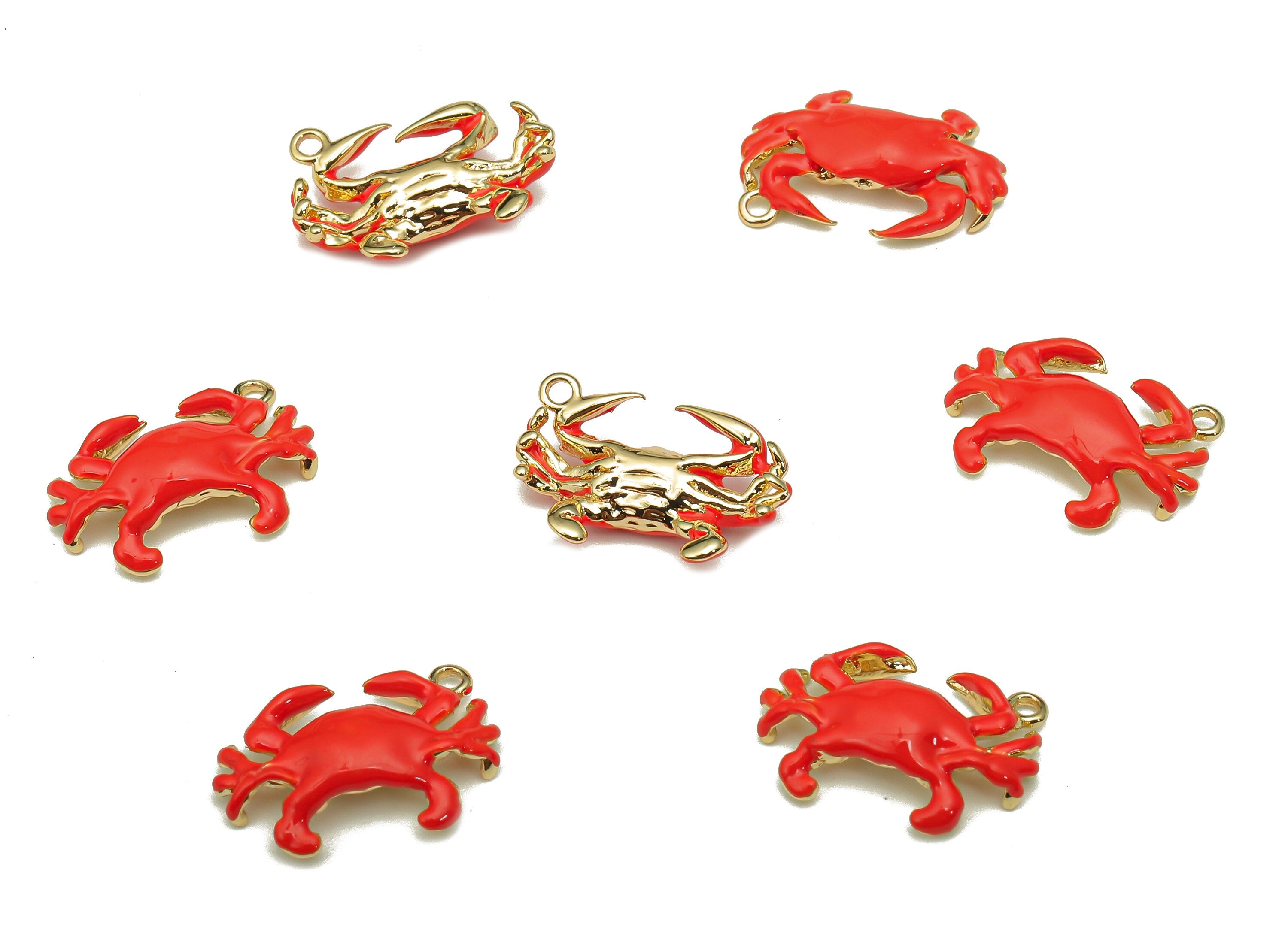 Brass Red King Crab Pendant - Enamel Spot Earring - Dot Charm With Loop - 18K Real Gold Plating - 15.5x10.3x3.4mm - RGP5326 - DOMEDBAZAAR