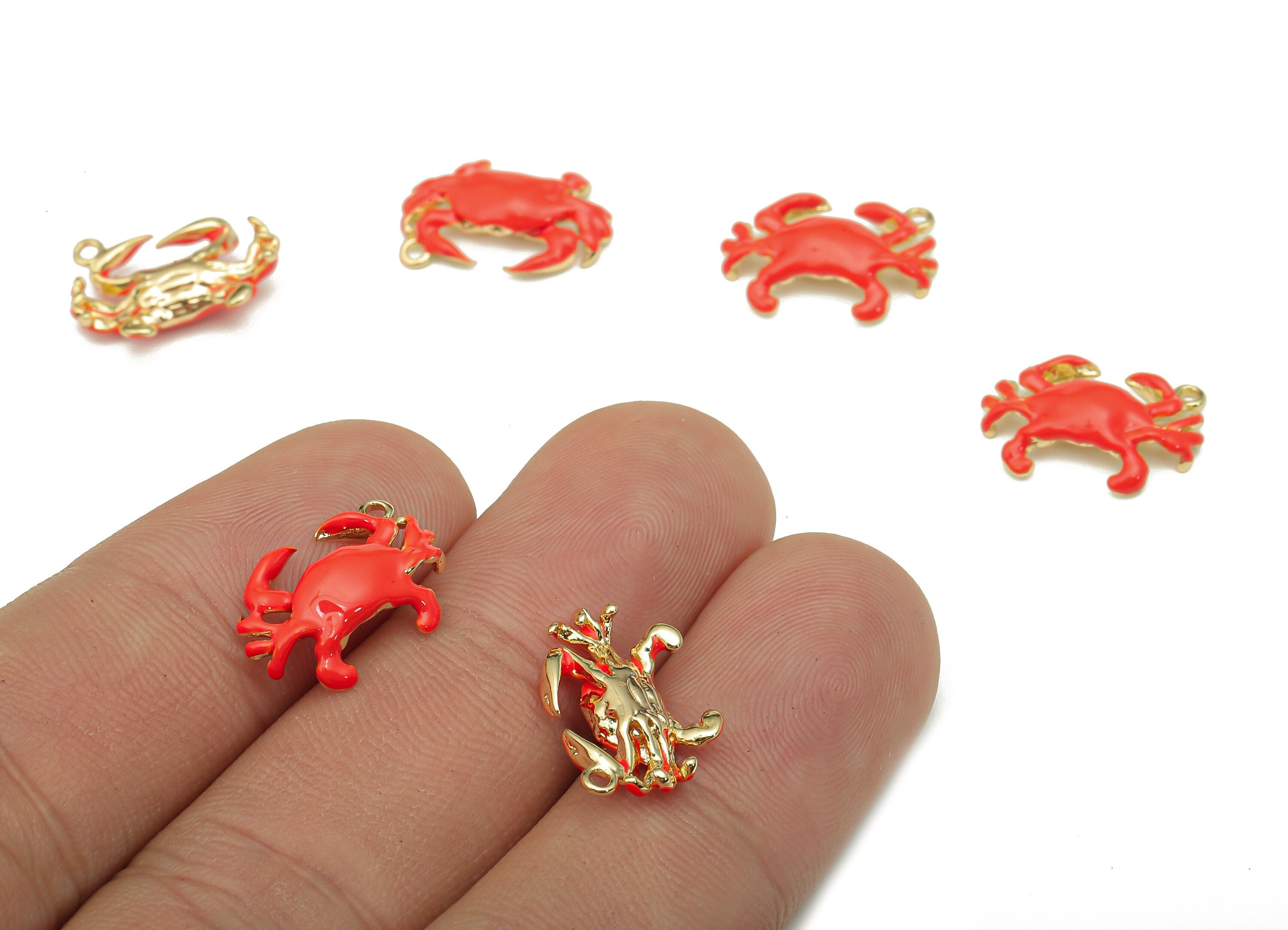 Brass Red King Crab Pendant - Enamel Spot Earring - Dot Charm With Loop - 18K Real Gold Plating - 15.5x10.3x3.4mm - RGP5326 - DOMEDBAZAAR
