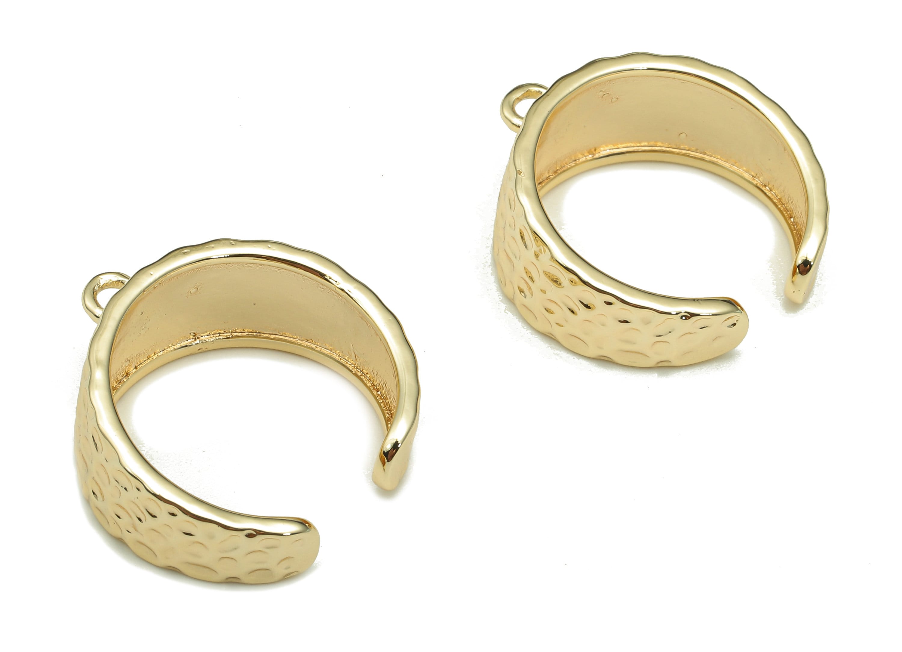 Brass Hammered Open Round Ring - Open Circle Wide Hoop Ring - Thick Earring With Loop - 18K Real Gold Plating - 23.4x20.7x1.7mm - RGP5335 - DOMEDBAZAAR