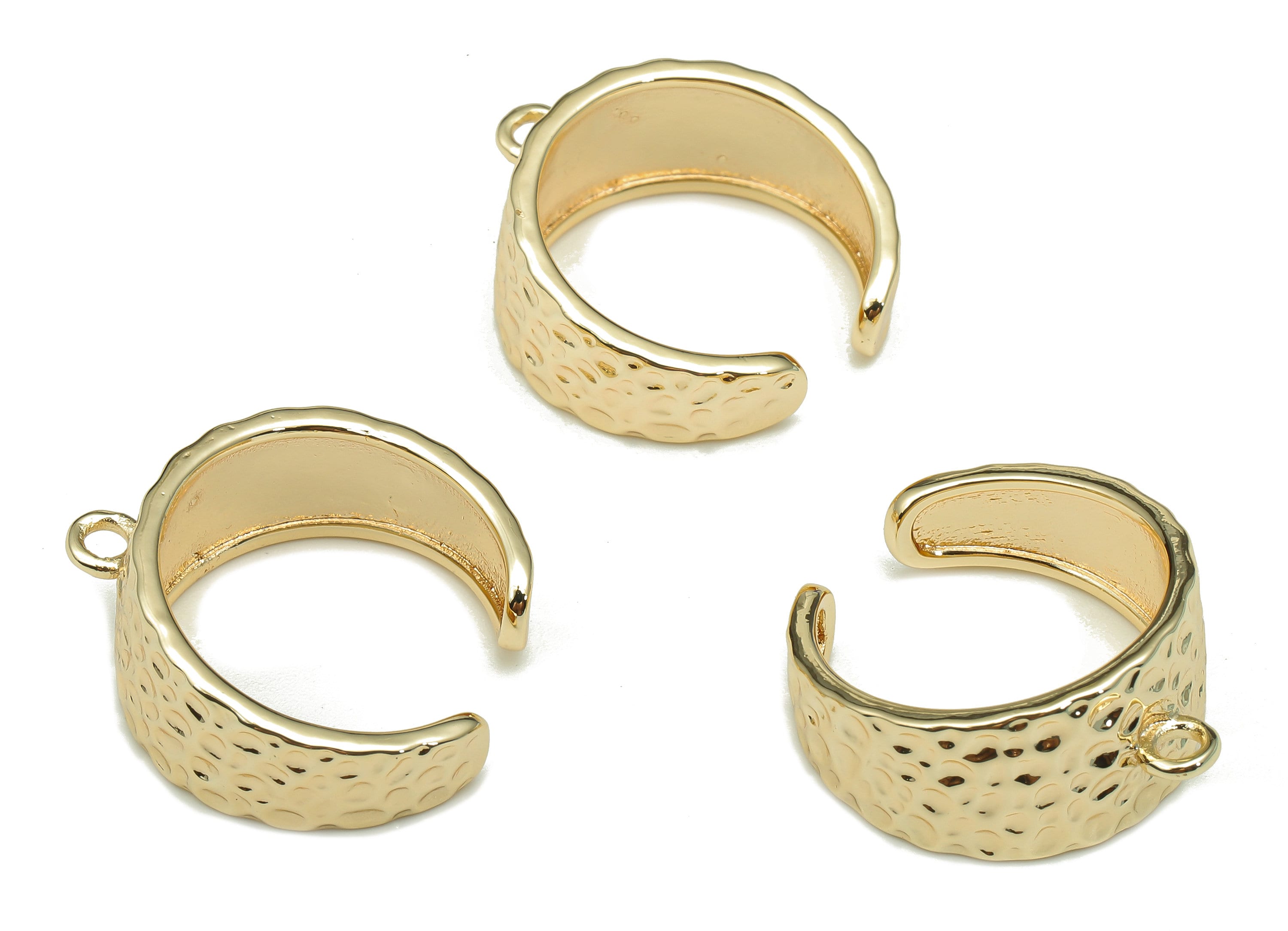 Brass Hammered Open Round Ring - Open Circle Wide Hoop Ring - Thick Earring With Loop - 18K Real Gold Plating - 23.4x20.7x1.7mm - RGP5335 - DOMEDBAZAAR
