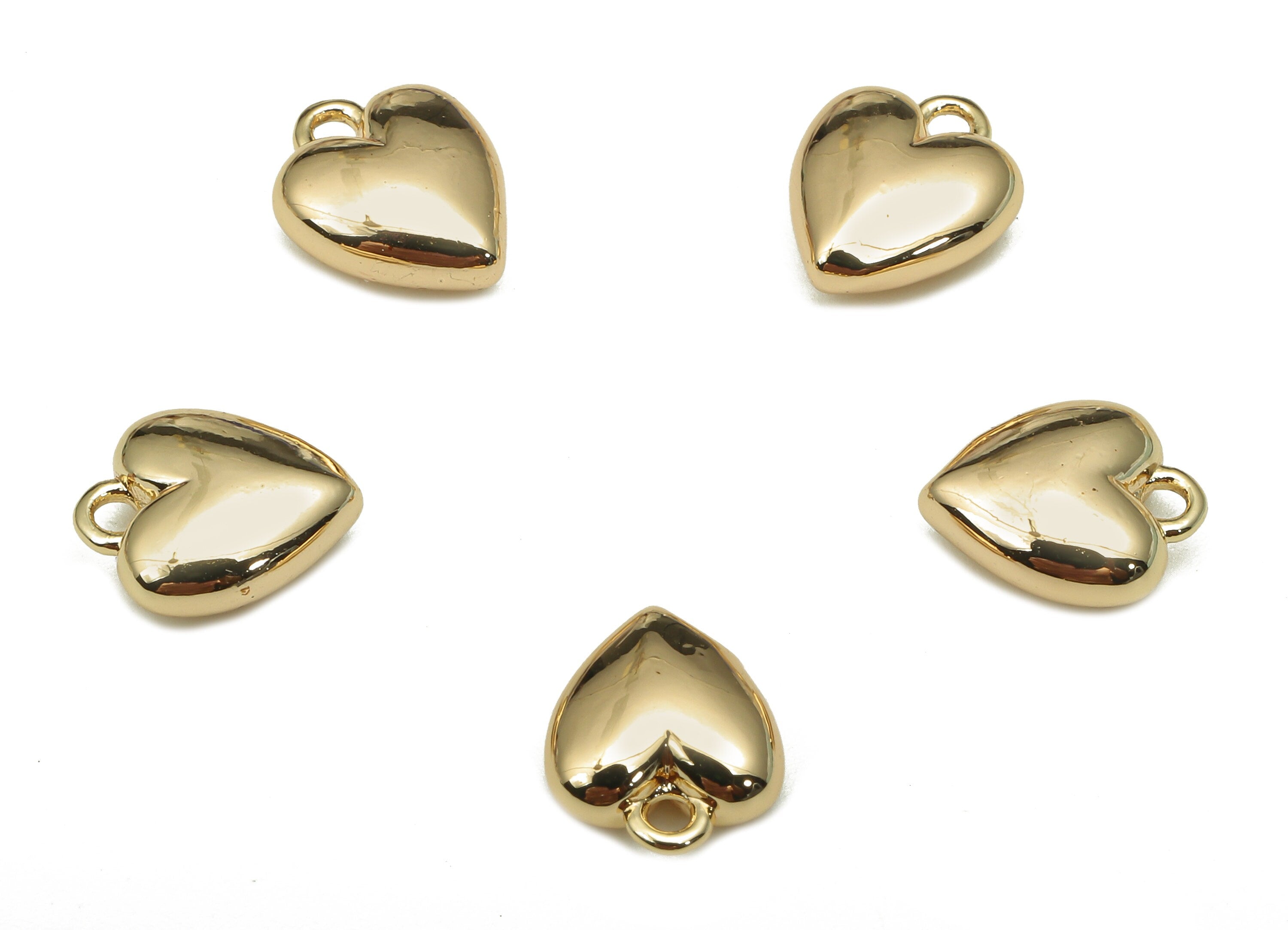 Brass Mini Heart Earring Charm - Brass Heart Pendant With Loop - For Necklace - For Bracelet - 18K Real Gold Plating - 9.5x7.9x3.6mm-RGP5332 - DOMEDBAZAAR