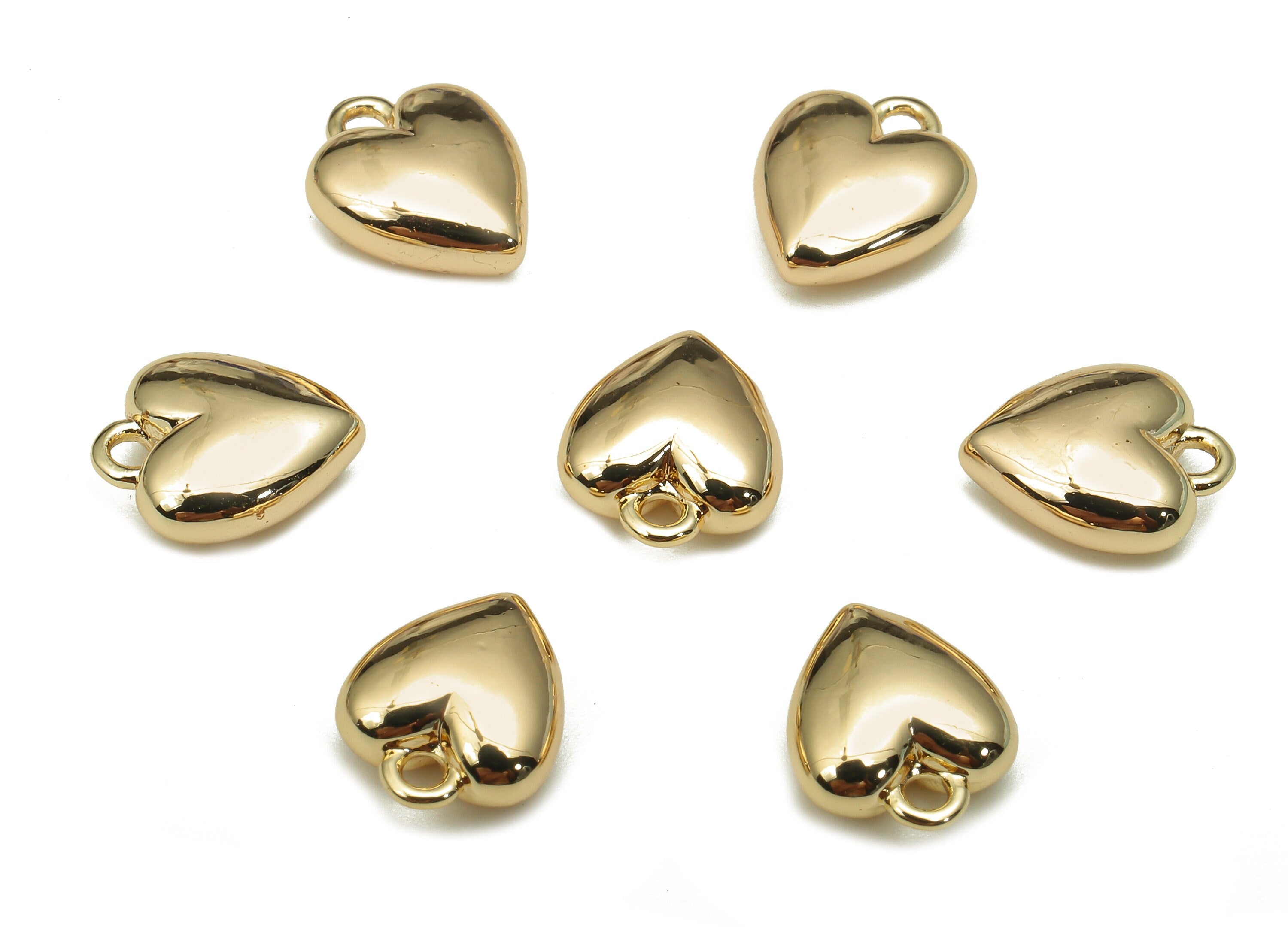 Brass Mini Heart Earring Charm - Brass Heart Pendant With Loop - For Necklace - For Bracelet - 18K Real Gold Plating - 9.5x7.9x3.6mm-RGP5332 - DOMEDBAZAAR