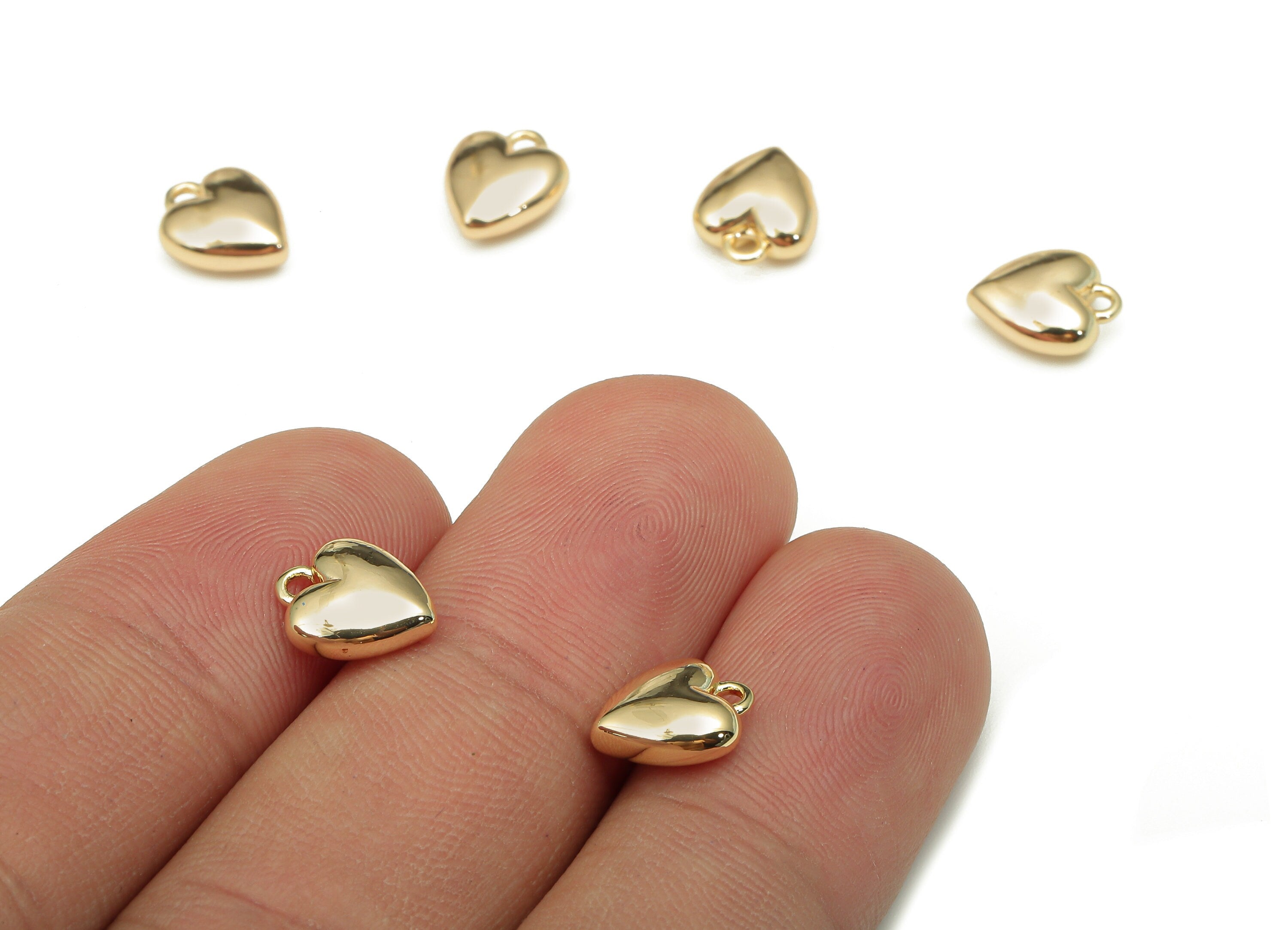 Brass Mini Heart Earring Charm - Brass Heart Pendant With Loop - For Necklace - For Bracelet - 18K Real Gold Plating - 9.5x7.9x3.6mm-RGP5332 - DOMEDBAZAAR