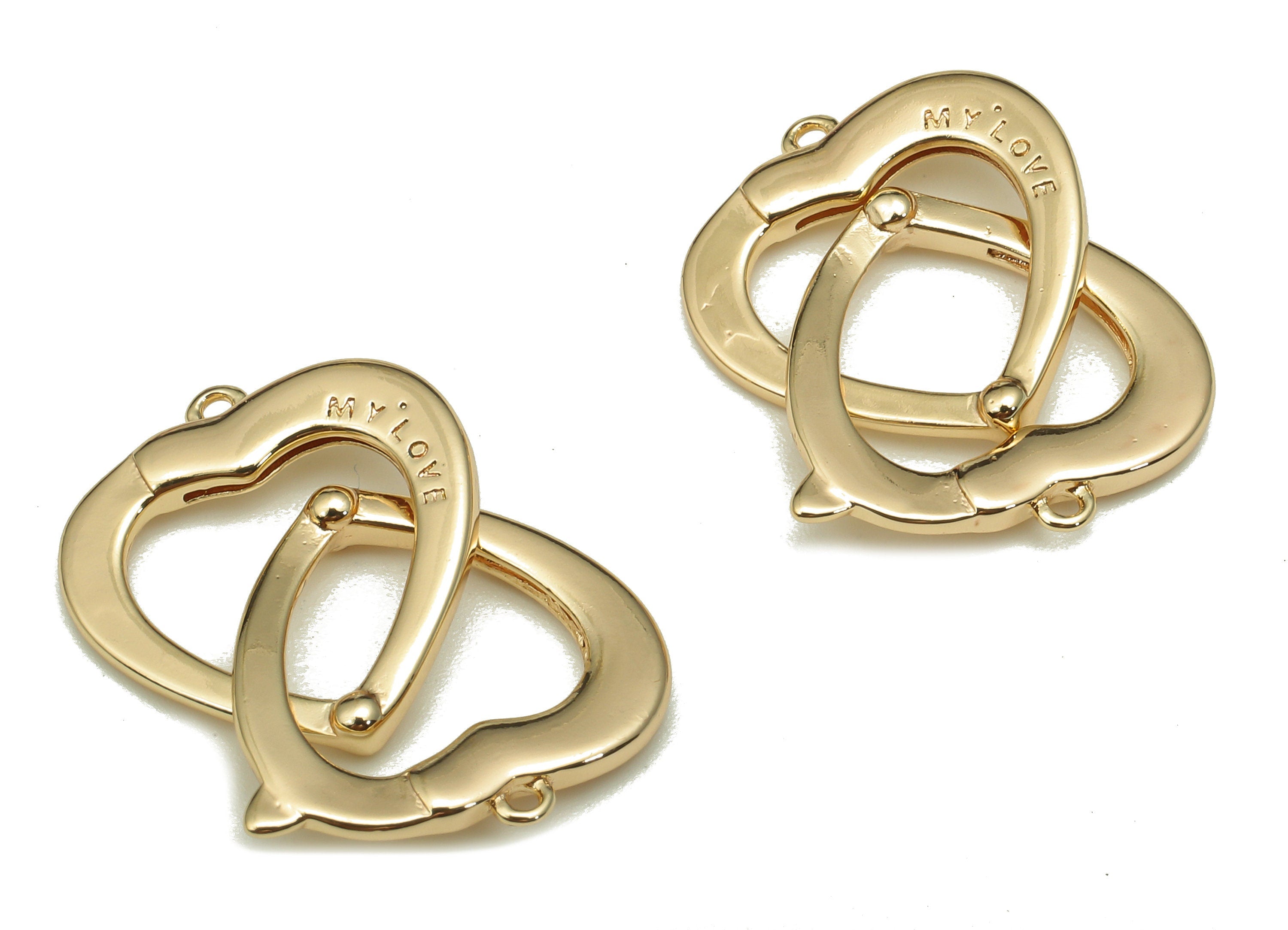 Brass Double Heart Pendant - Brass Two Heart Earring - Charm With Loop - For Necklace - 18K Real Gold Plating - 22.5x16.3x1.7mm - RGP5331 - DOMEDBAZAAR