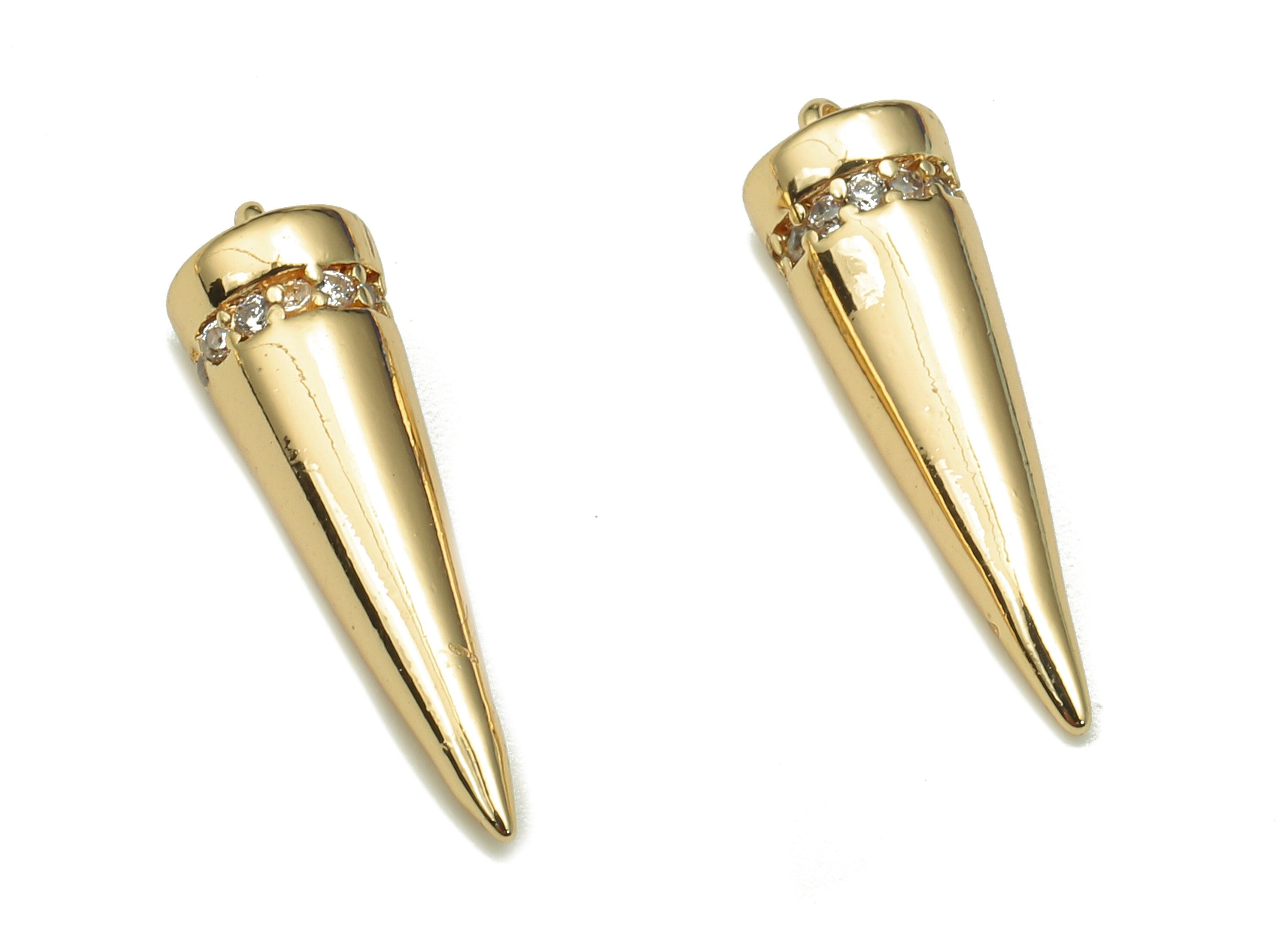 Brass Cone Earring Charms - Gold Spike Pendant With Zircon - 18K Real Gold Plated Brass - Jewelry Making Supplies - 17.4x5.2x5.1mm - RGP5330 - DOMEDBAZAAR