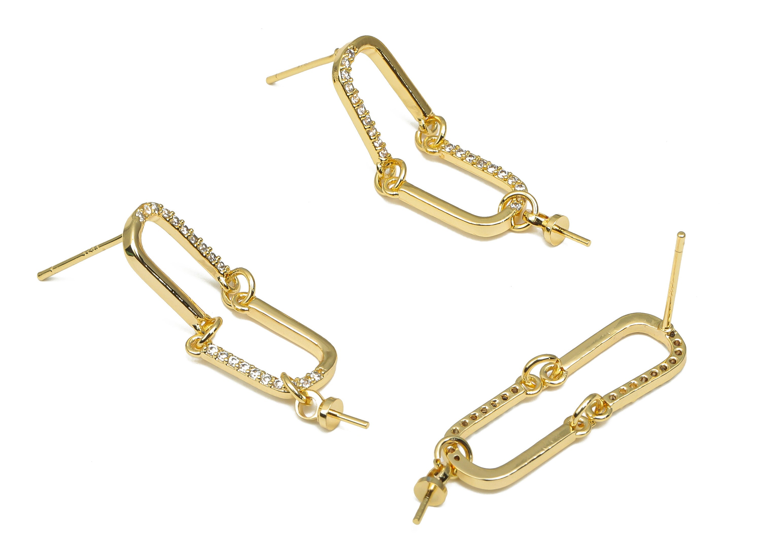 Brass U Earring Connector - Zircon Hanging U Earring Post - 925 Silver Stud For Pearl - 18K Real Gold Plating - 32.8x7.8x1.5mm - RGP4646 - DOMEDBAZAAR