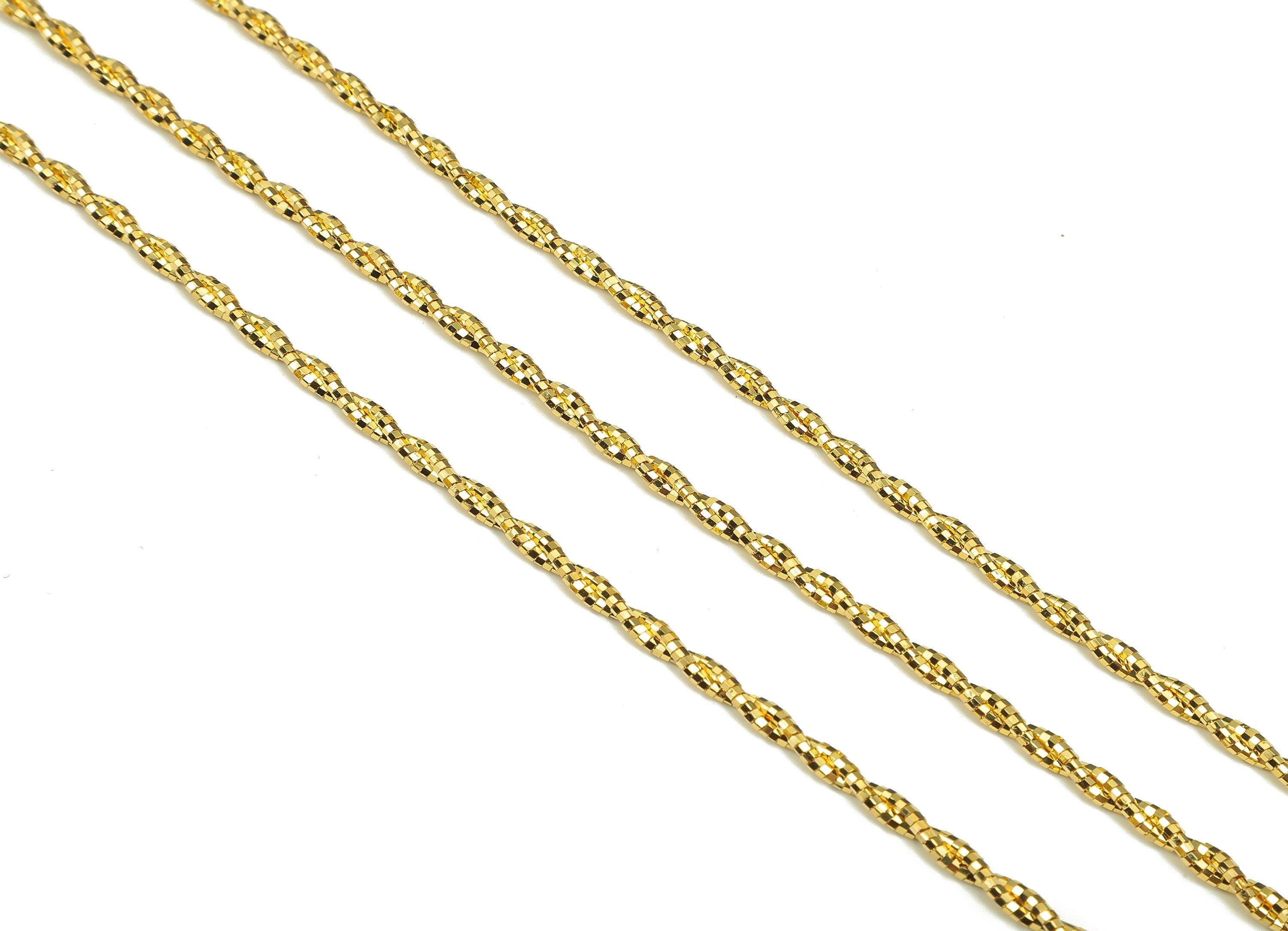 Gold Twisted Snake Chain - 44cm Finished Chain - Brass Textured Chain - 18K Real Gold Plated Chain - Necklace -  440x3.17x3.17mm - RGP5333 - DOMEDBAZAAR