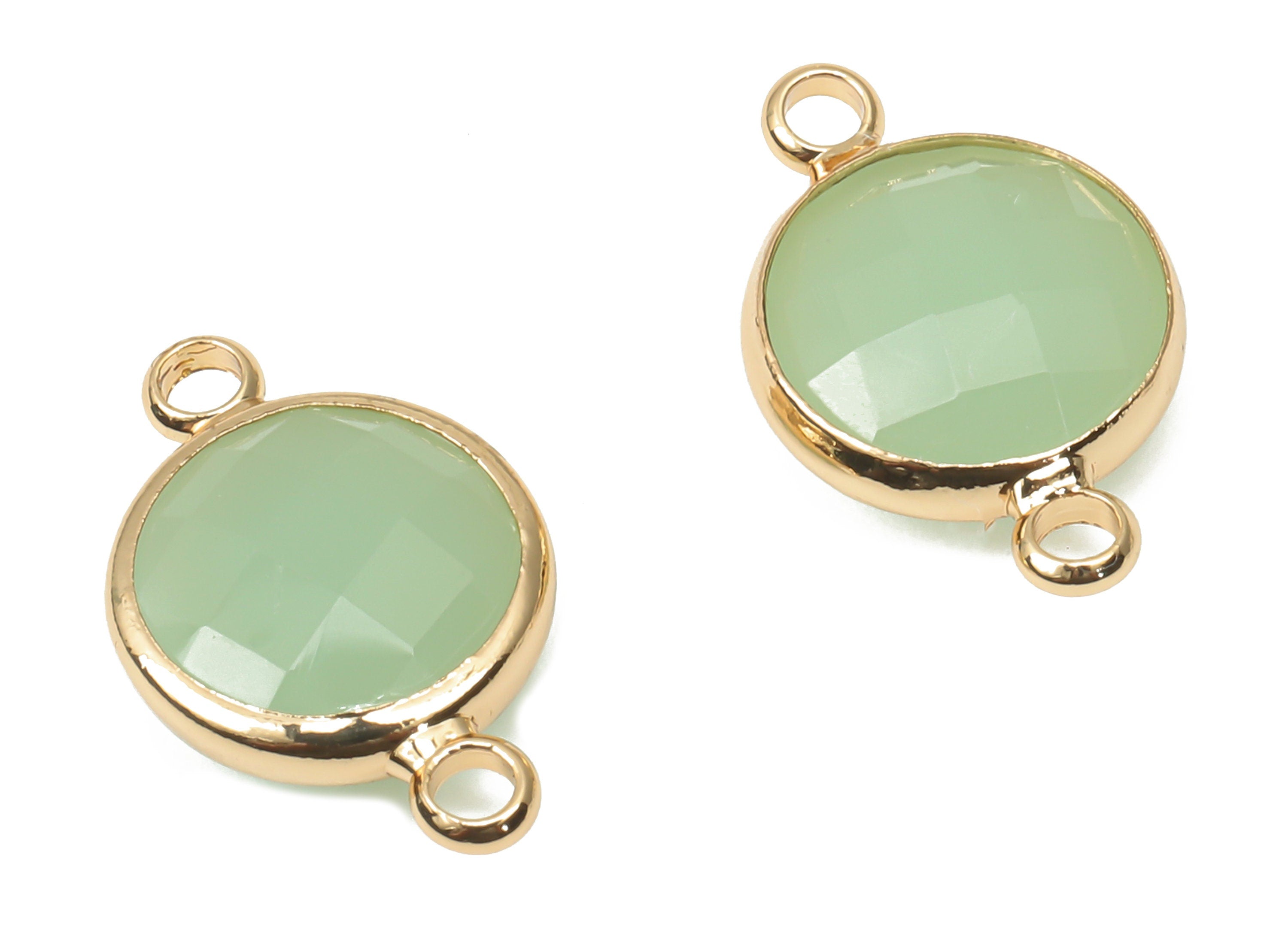 Brass Glass Diamond Earring Connectors - Green Round Frame Bracelet - Gold Tone Plated Brass - Faceted Glass - 16.75x10.7x4.4mm - GS1135A - DOMEDBAZAAR