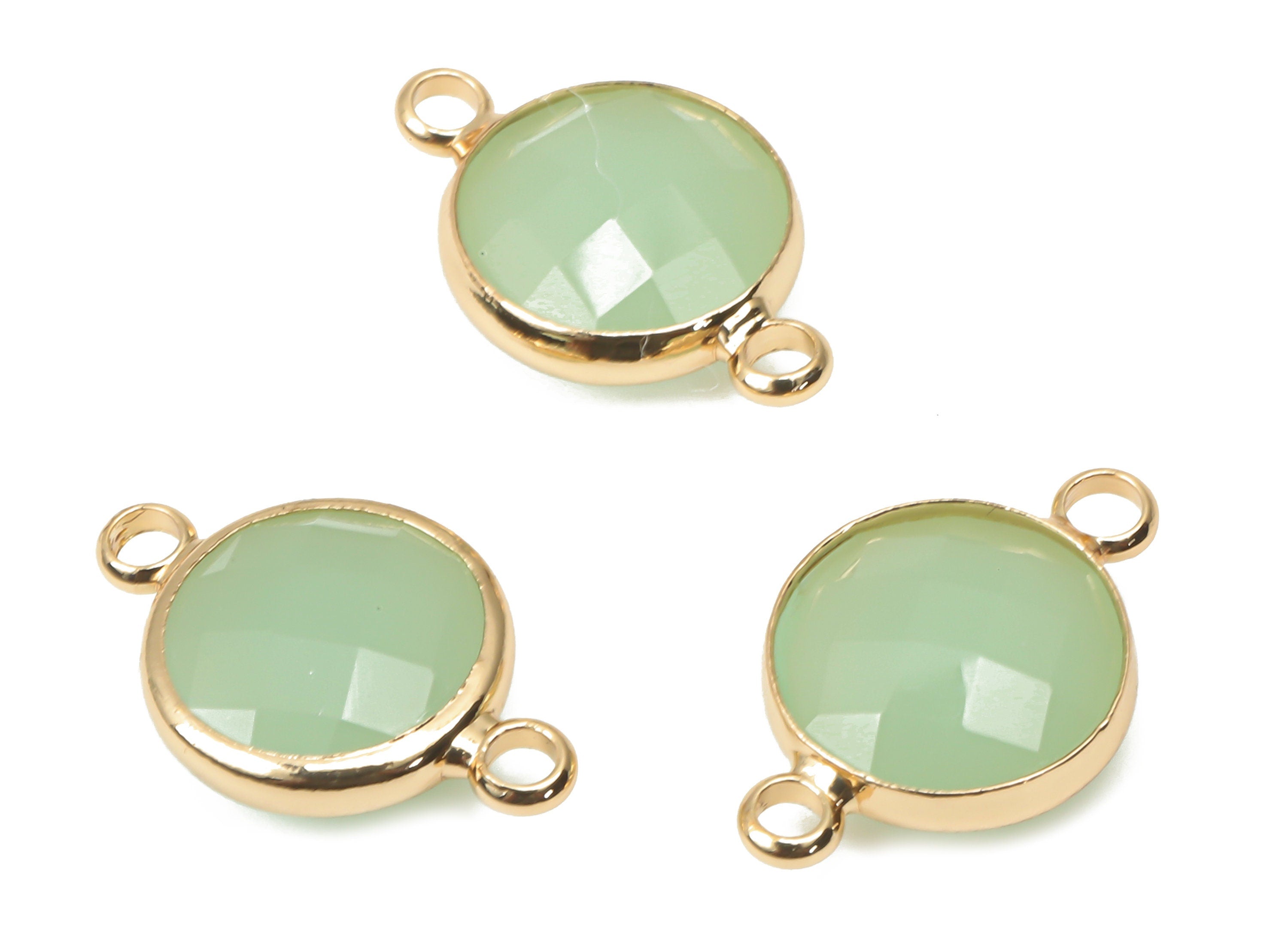 Brass Glass Diamond Earring Connectors - Green Round Frame Bracelet - Gold Tone Plated Brass - Faceted Glass - 16.75x10.7x4.4mm - GS1135A - DOMEDBAZAAR