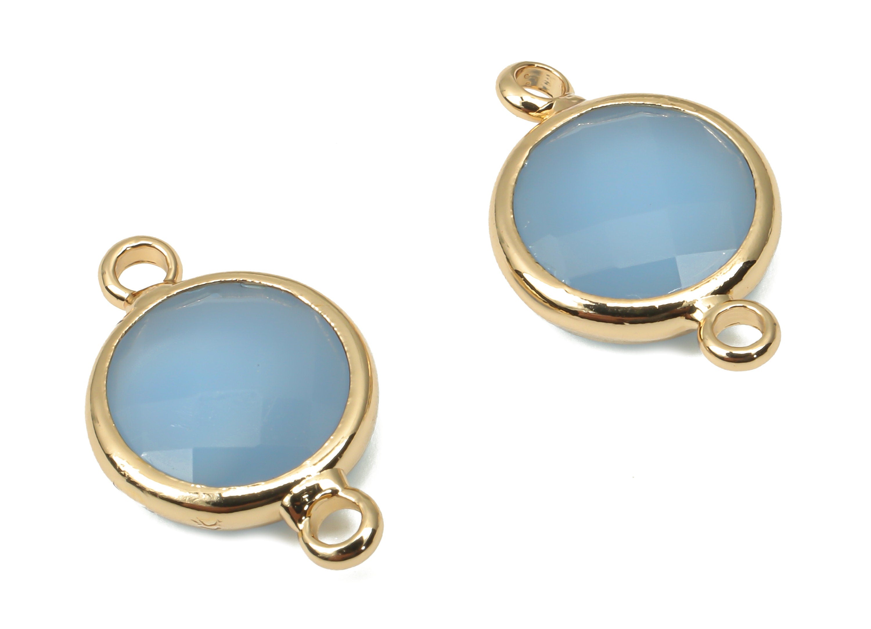 Brass Glass Diamond Earring Connector - Light Blue Round Frame Bracelet - Gold Tone Plated Brass - Faceted Glass - 16.8x10.7x4.4mm - GS1135B - DOMEDBAZAAR