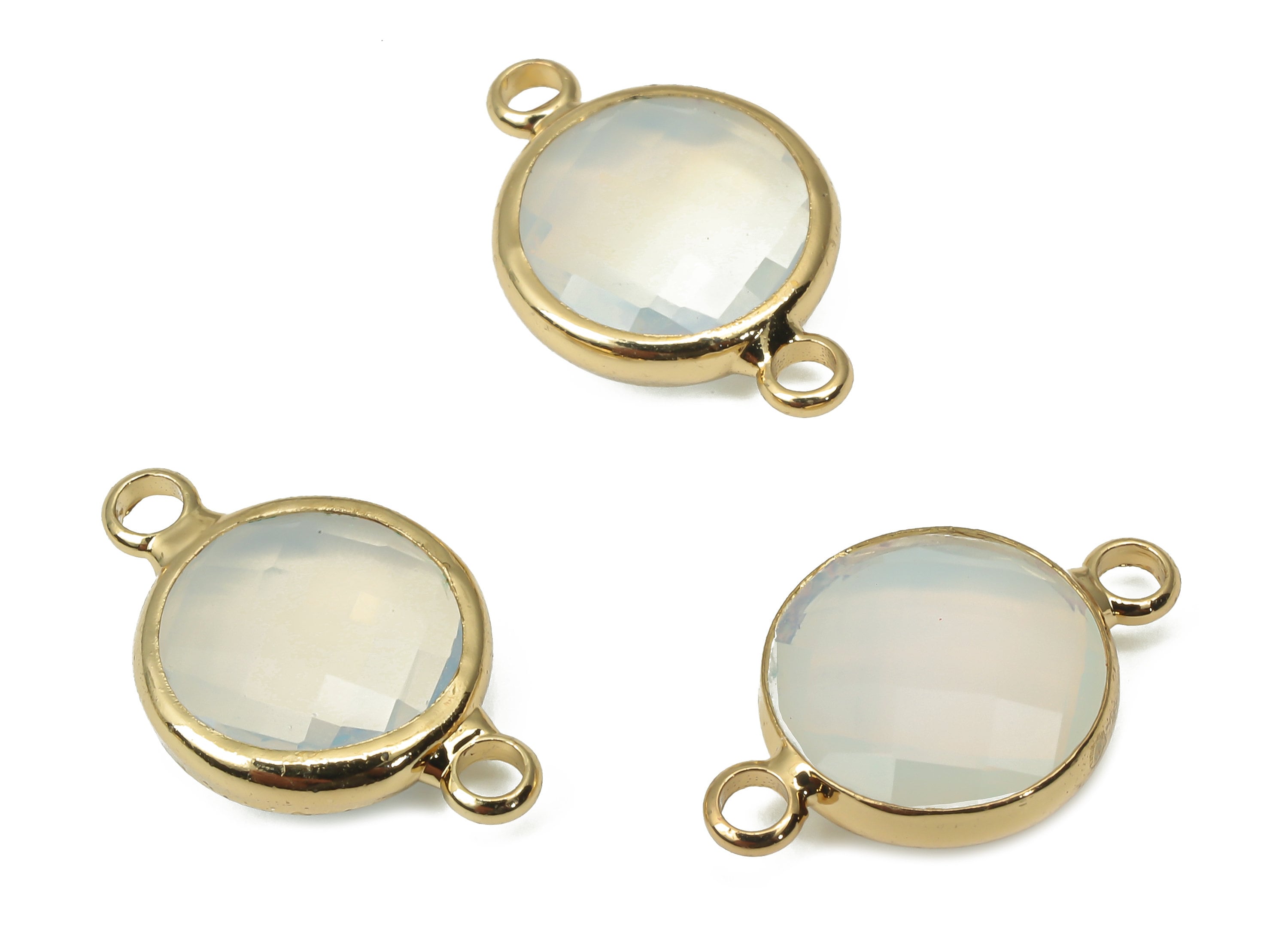 Brass Clear Glass Earring Connectors - Round Frame Bracelet - Gold Tone Plating - Faceted Transparent Glass - 16.75x10.7x4.4mm - GS1135C - DOMEDBAZAAR