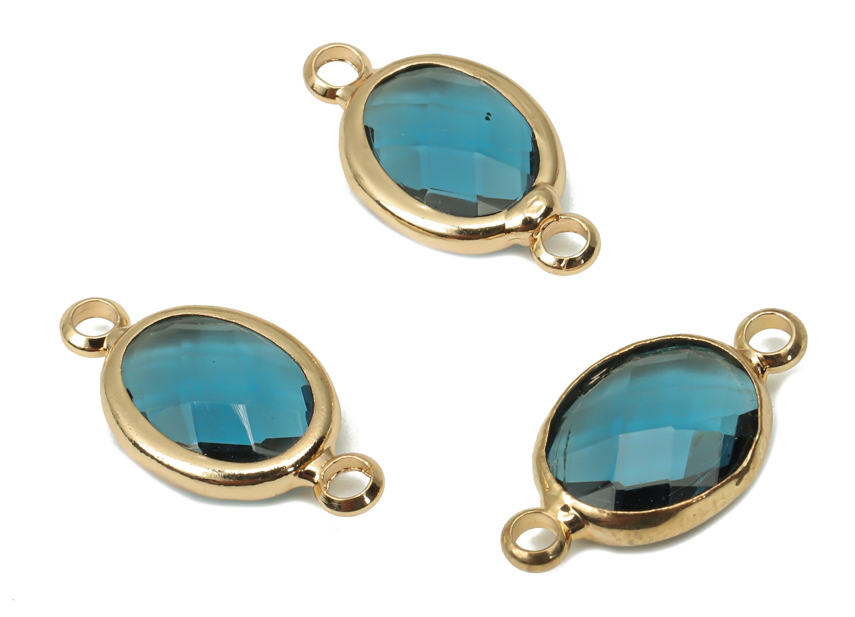 Brass Glass Oval Earring Connector - Clear Blue Glass Oval Frame Bracelet - Gold Tone Plated Brass - Faceted Glass - 16.6x8.6x3.8mm -GS1137D - DOMEDBAZAAR