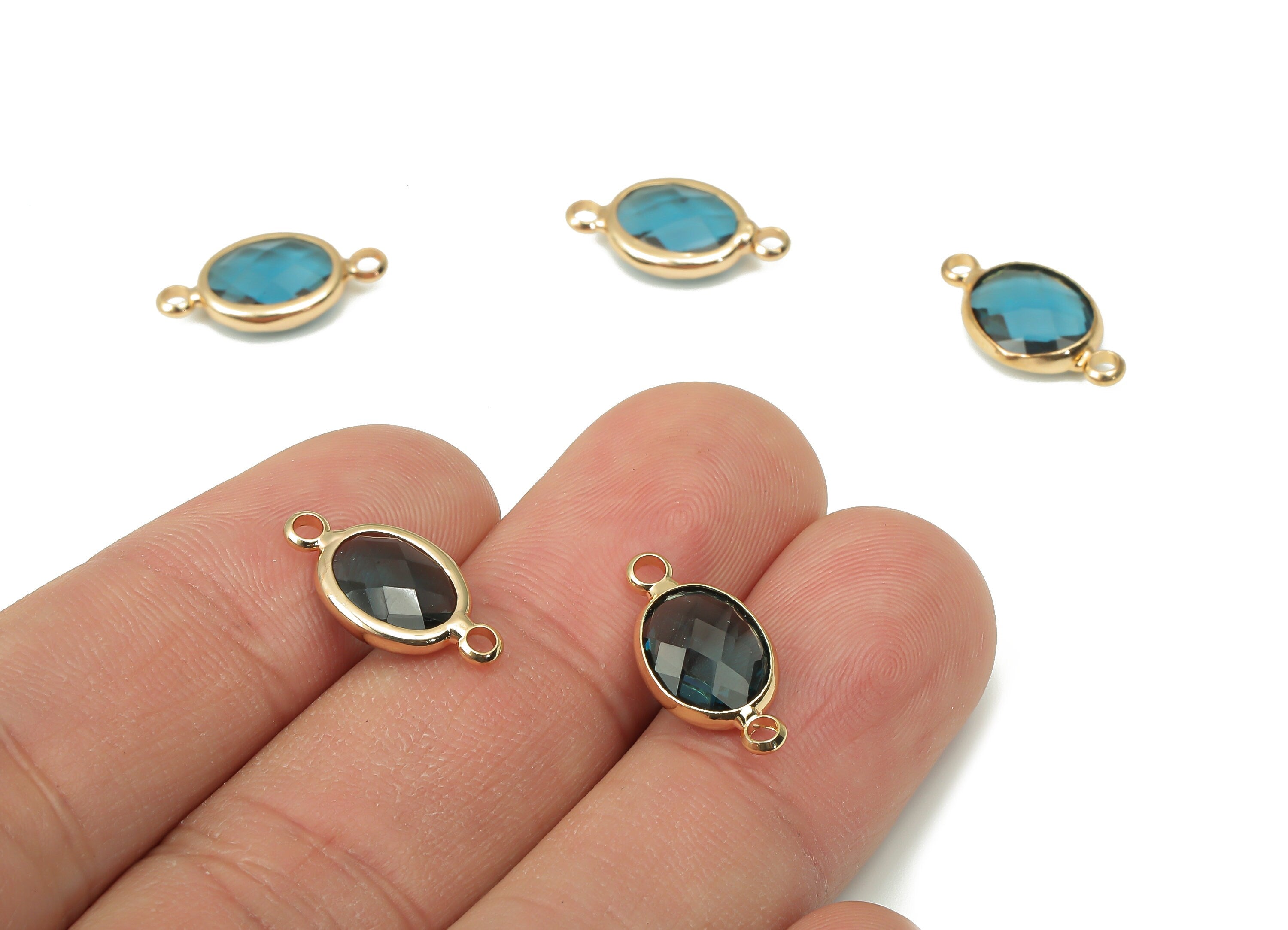 Brass Glass Oval Earring Connector - Clear Blue Glass Oval Frame Bracelet - Gold Tone Plated Brass - Faceted Glass - 16.6x8.6x3.8mm -GS1137D - DOMEDBAZAAR