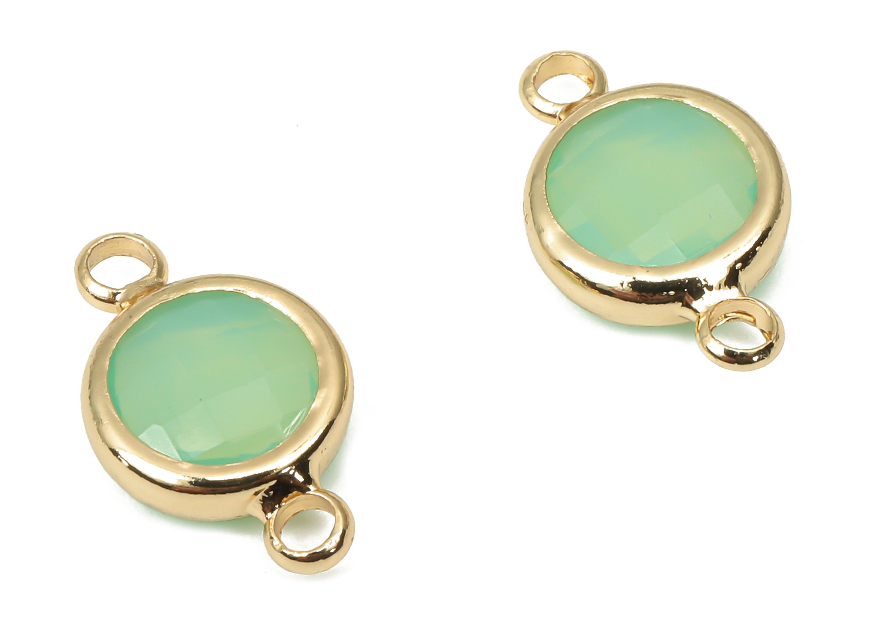 Brass Glass Round Earring Connector - Green Circle Frame Bracelet - Gold Tone Plated Brass - Faceted Glass - 14.4x8.7x3.3mm - GS1138A - DOMEDBAZAAR