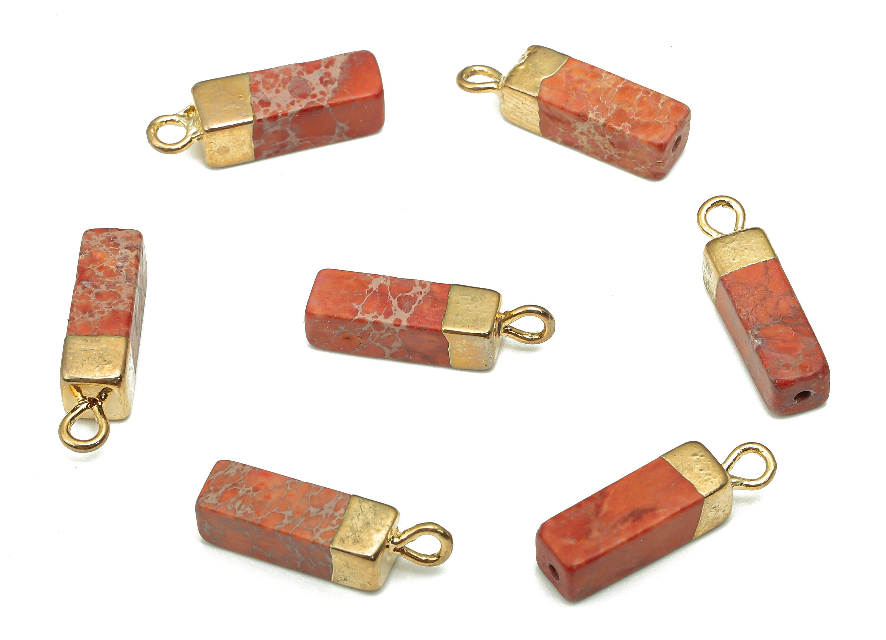 Imperial Pine Earring Charms - Iron Orange Rectangle Pendant - Natural Stone Earring - Gold Tone Plated Brass - 16.98x4.57x4.57mm - NS1867A - DOMEDBAZAAR