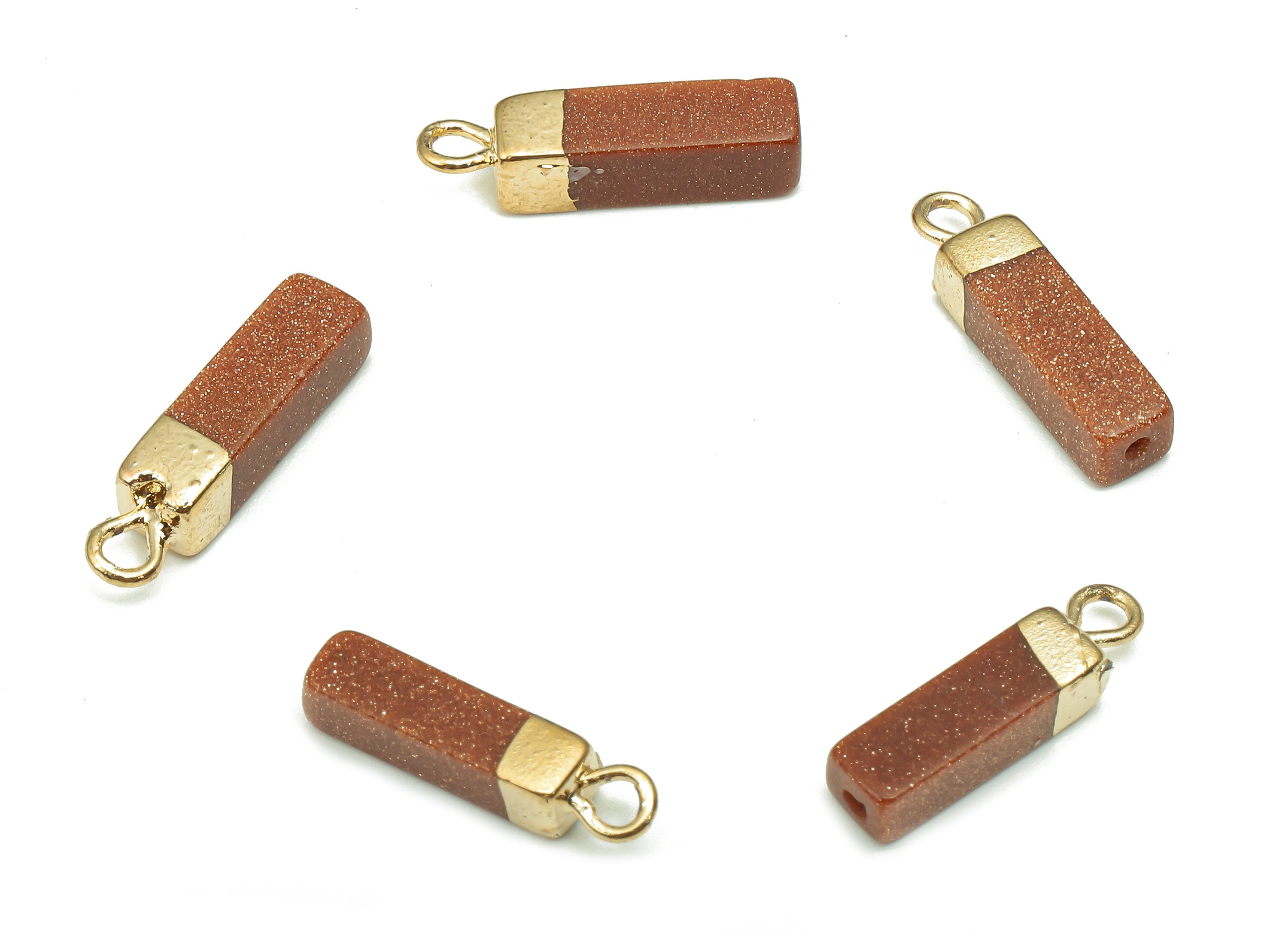 Golden Sandstone Earring Charms - Iron Red Rectangle Pendant - Natural Stone Earring - Gold Tone Plated Brass - 16.98x4.57x4.57mm - NS1867G - DOMEDBAZAAR