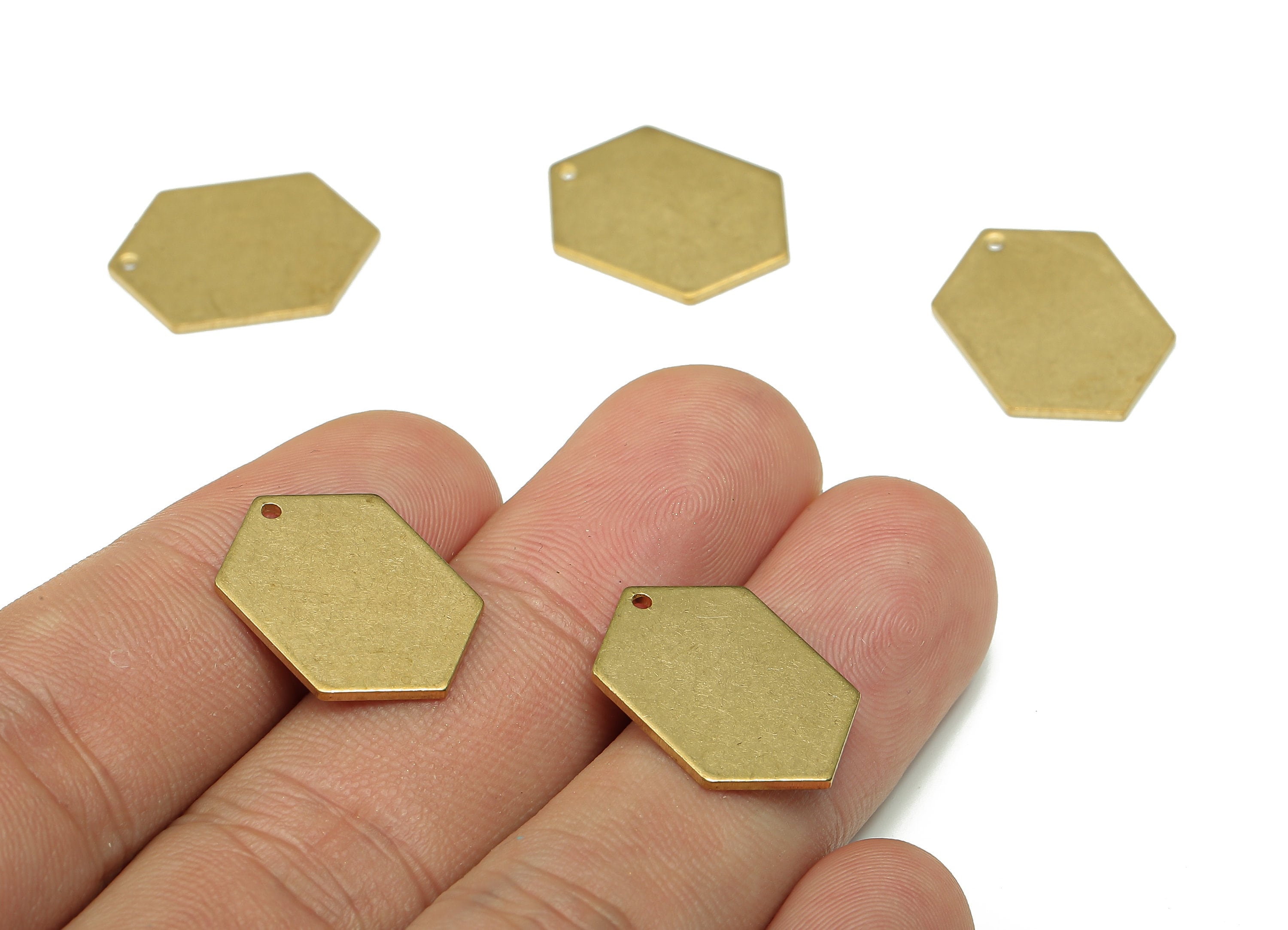 Brass Hexagon Earring Charms - Raw Brass Hexagon pendant - Brass Personalized stamping blank - Earring Findings - 20.43x13.9x0.97mm - PP5282 - DOMEDBAZAAR