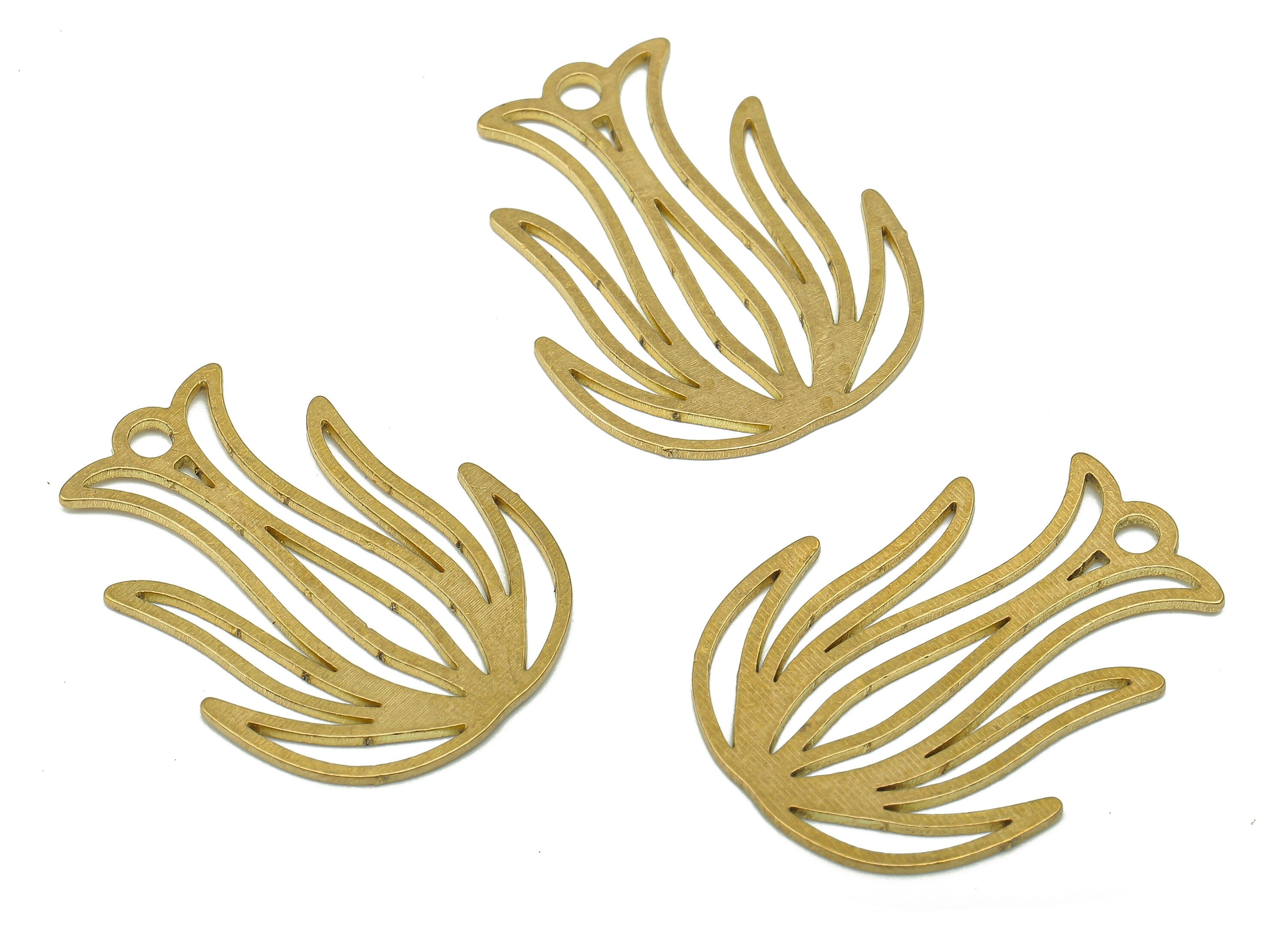 Brass Flower Earring Charms - Raw Brass Cutout Earring - Tulip Pendant With Loop - For Necklace - 24.83x18.73x0.68mm - PPA5082 - DOMEDBAZAAR
