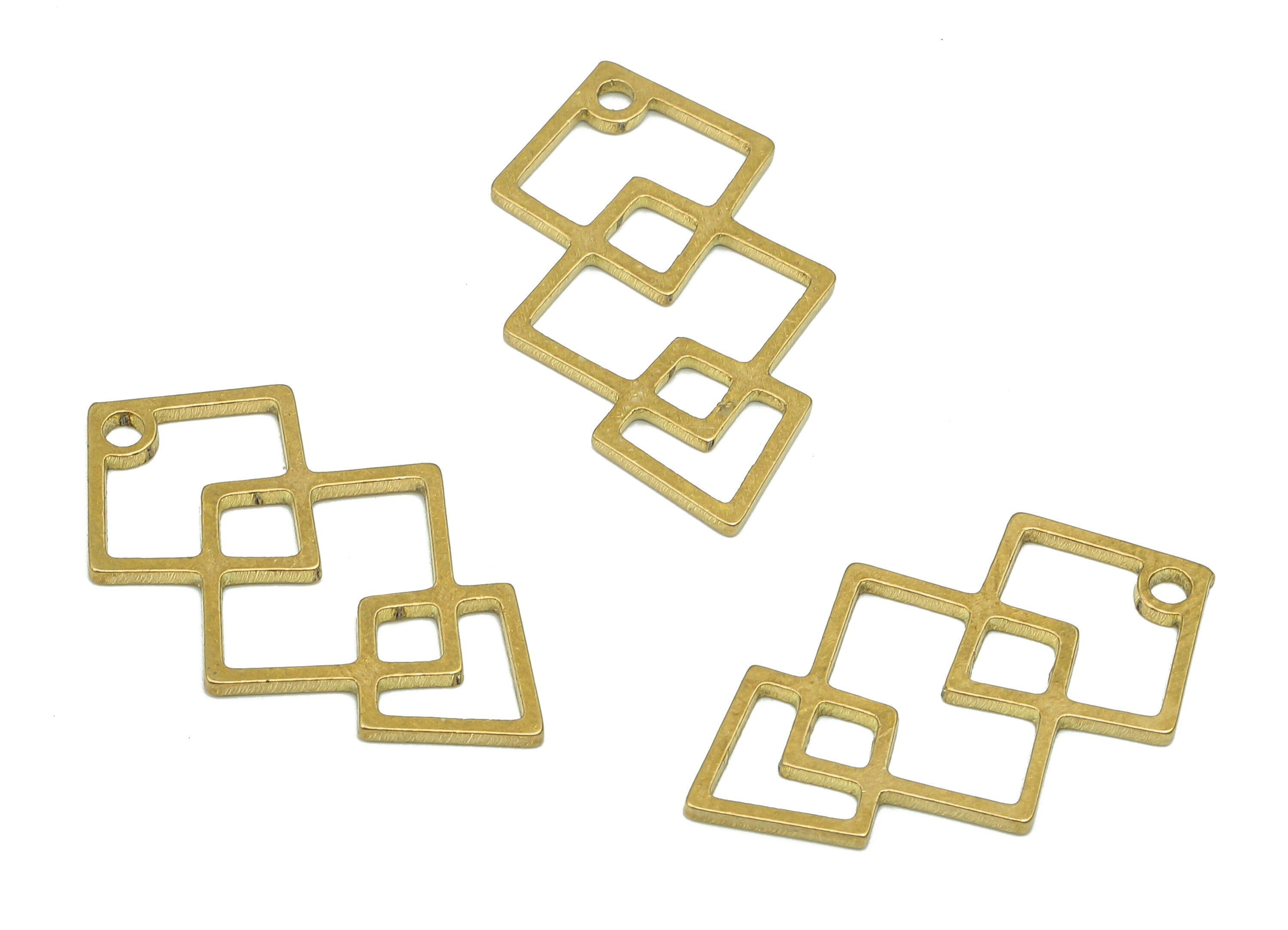 Brass Squares Earring Charms - Raw Brass Square Cutout Pendant - For Necklace - Earring Finding - 24.8x14.38x0.86mm - PPA5093 - DOMEDBAZAAR