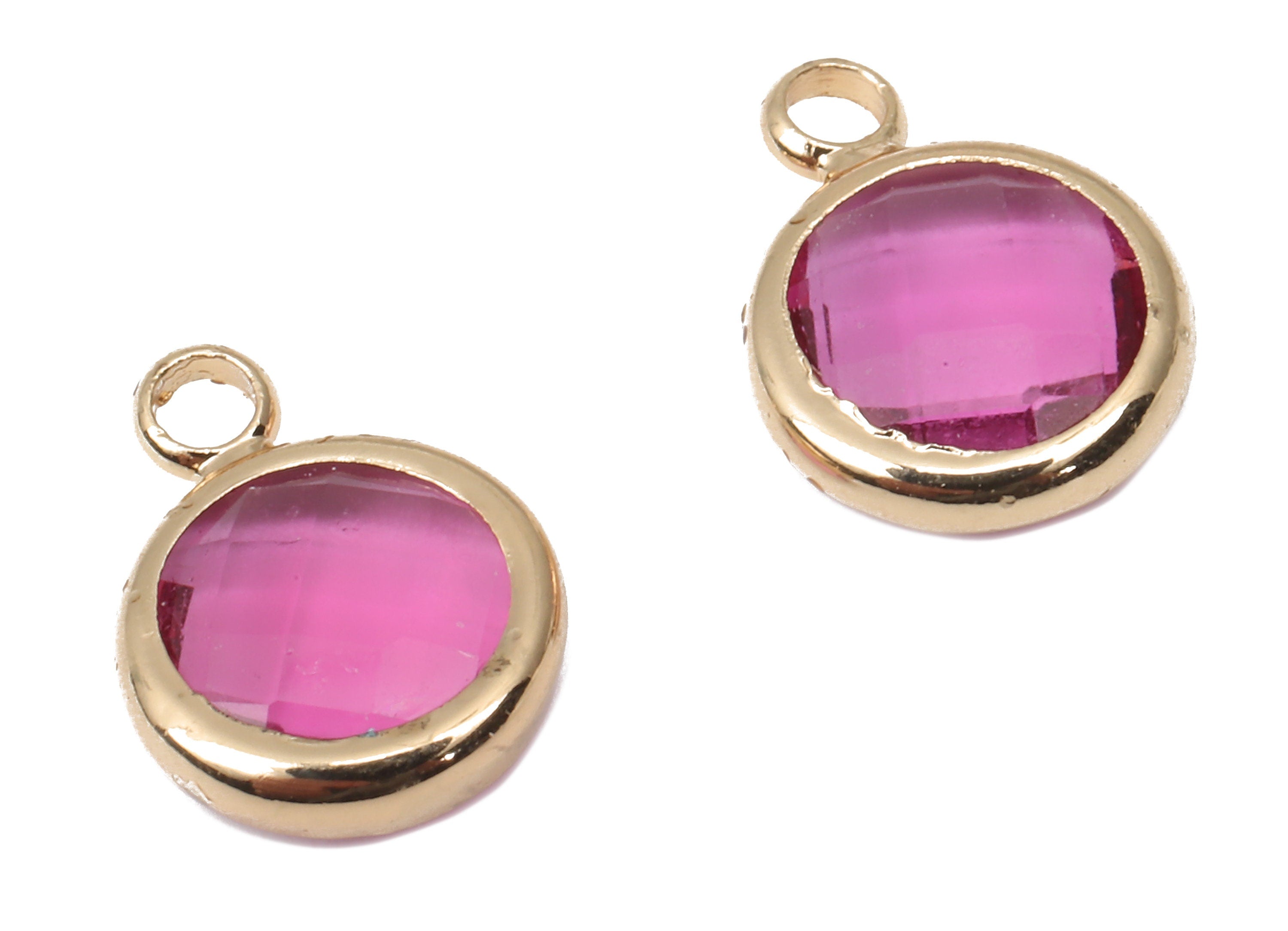 Brass Frame Glass Pendant - Clear Pink Round Frame Necklace - Charm With Loop - Gold Tone Plating Earring - 11.5x8.7x3mm - GS1142G - DOMEDBAZAAR