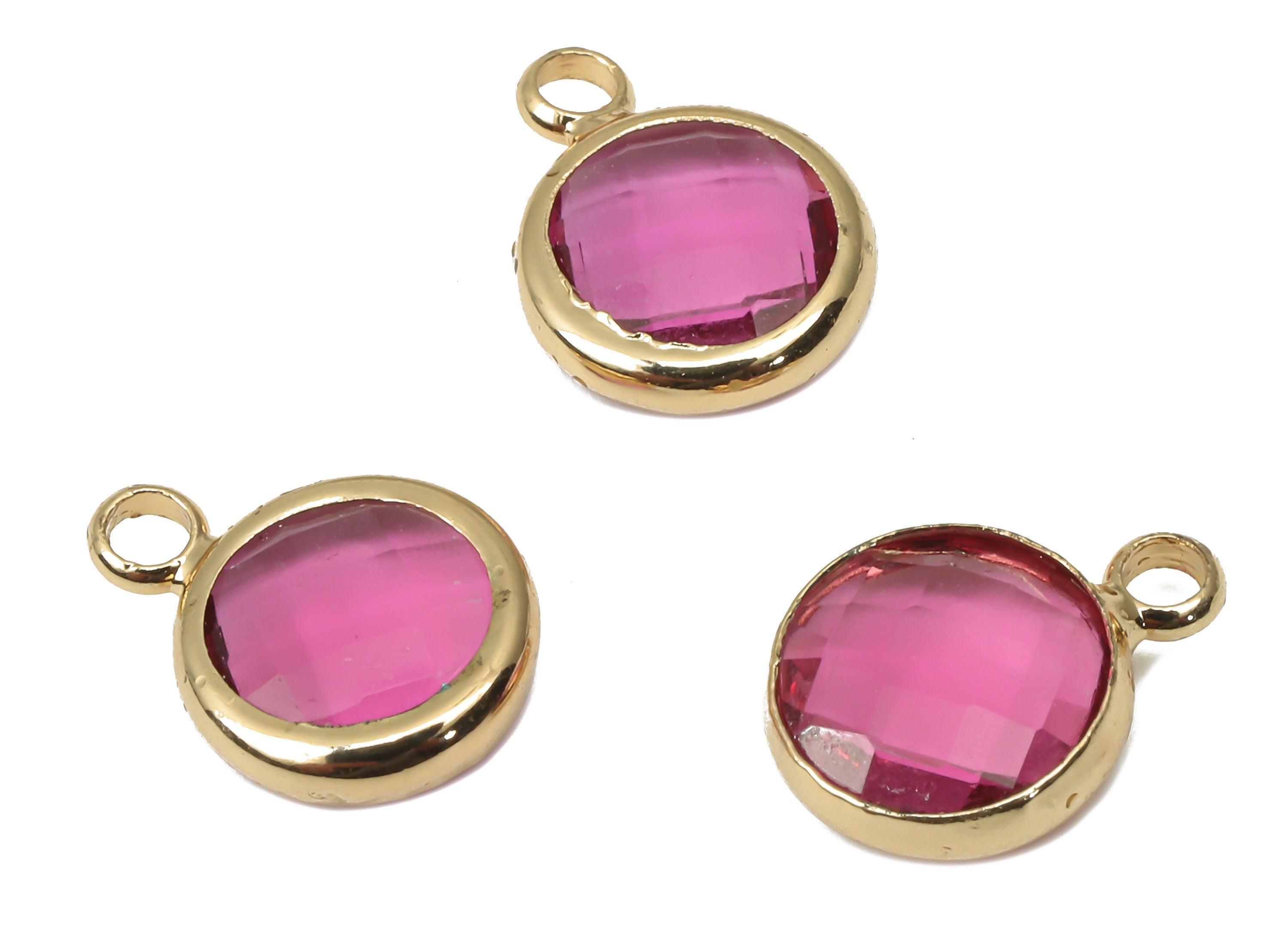 Brass Frame Glass Pendant - Clear Pink Round Frame Necklace - Charm With Loop - Gold Tone Plating Earring - 11.5x8.7x3mm - GS1142G - DOMEDBAZAAR