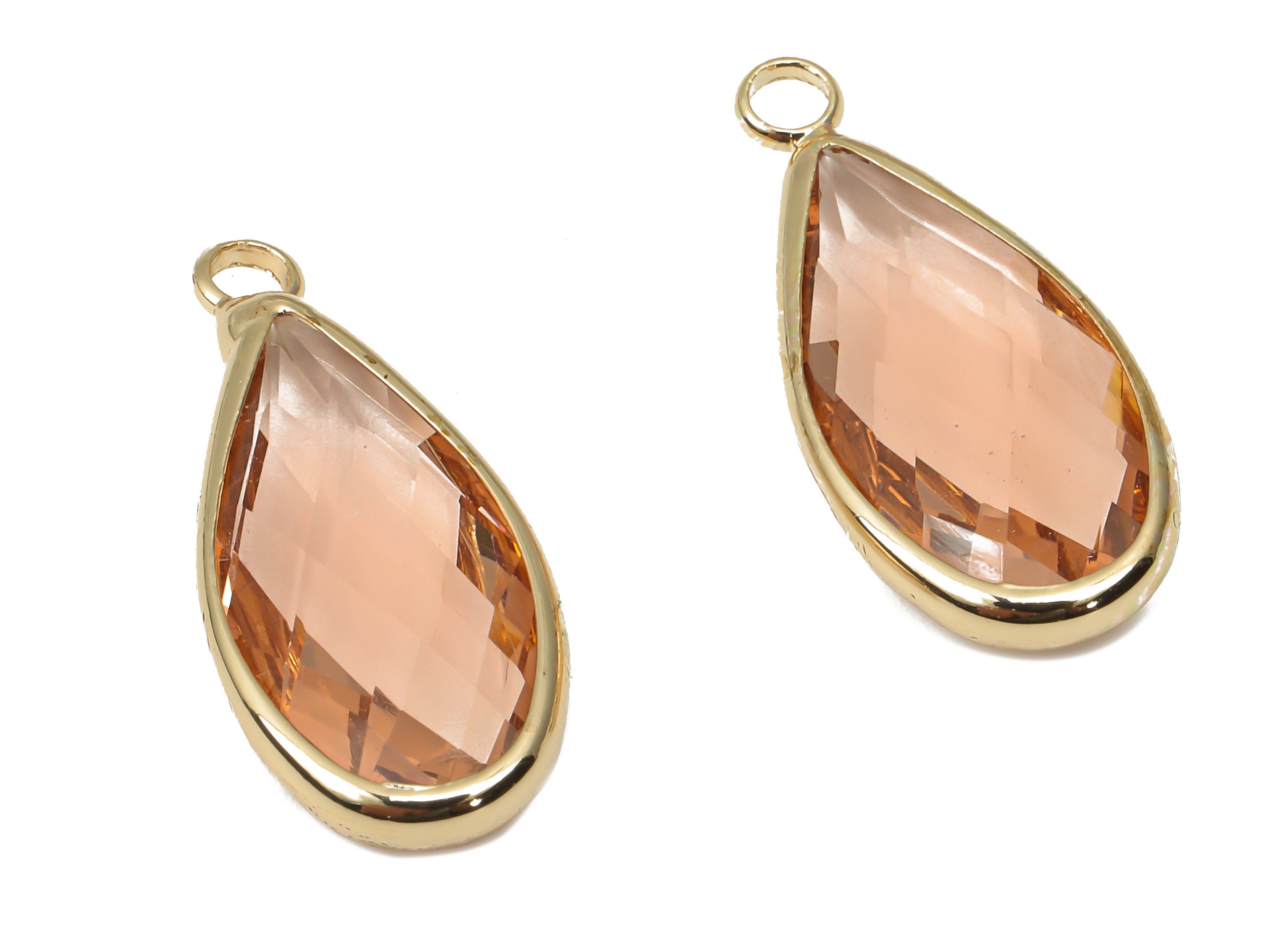 Brass Frame Teardrop Glass Pendant - Frame Drop Charm With Loop - Gold Tone Plating - Faceted Clear Pink Glass - 24.1x10.7x4.5mm - GS1144C - DOMEDBAZAAR