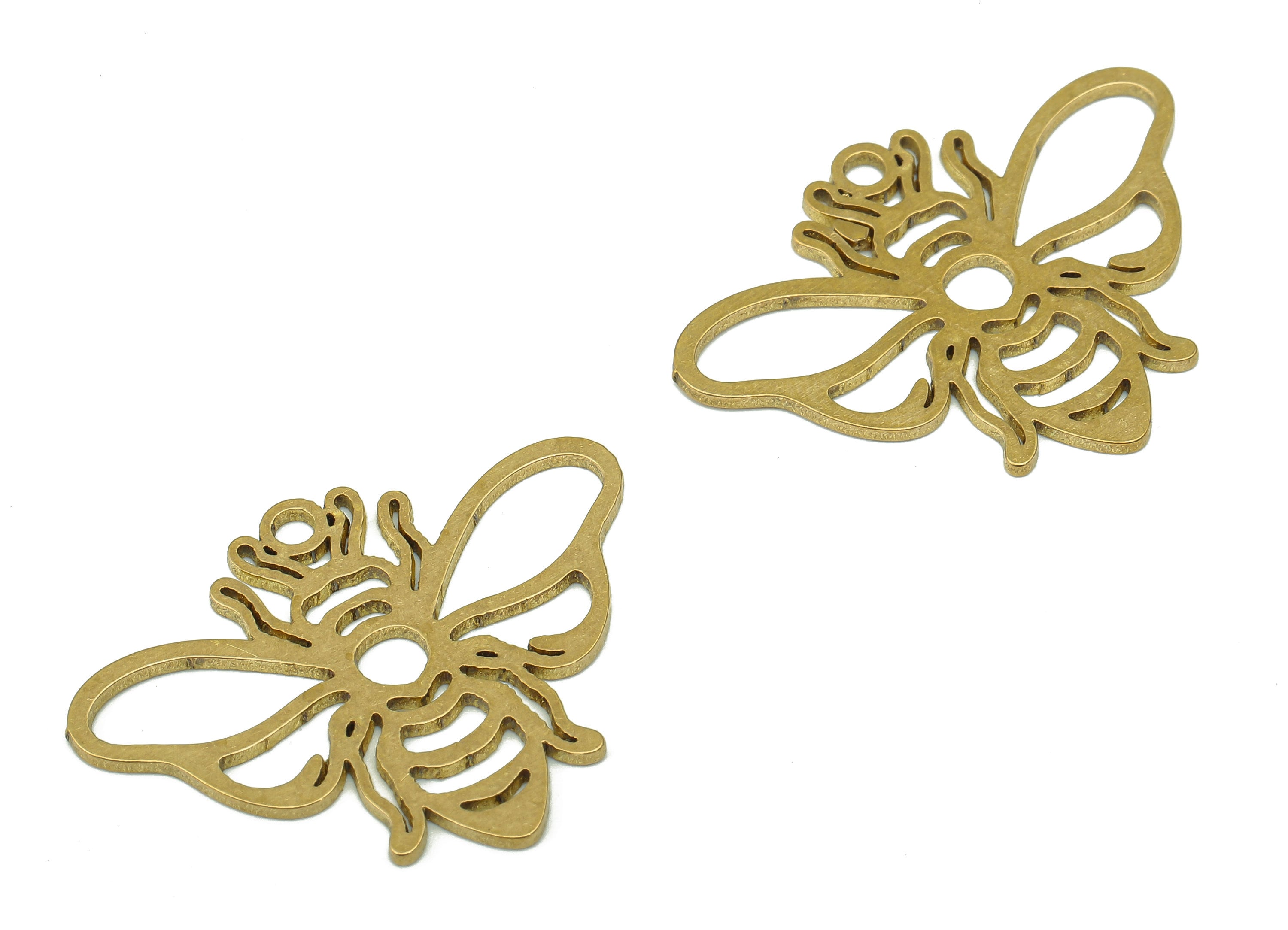 Brass Bee Earring Charm - Raw Brass Cutout Earring - Bee Pendant With Loop - Insect Charm For Necklace - 29.9x22.7x0.9mm - PPA5103 - DOMEDBAZAAR