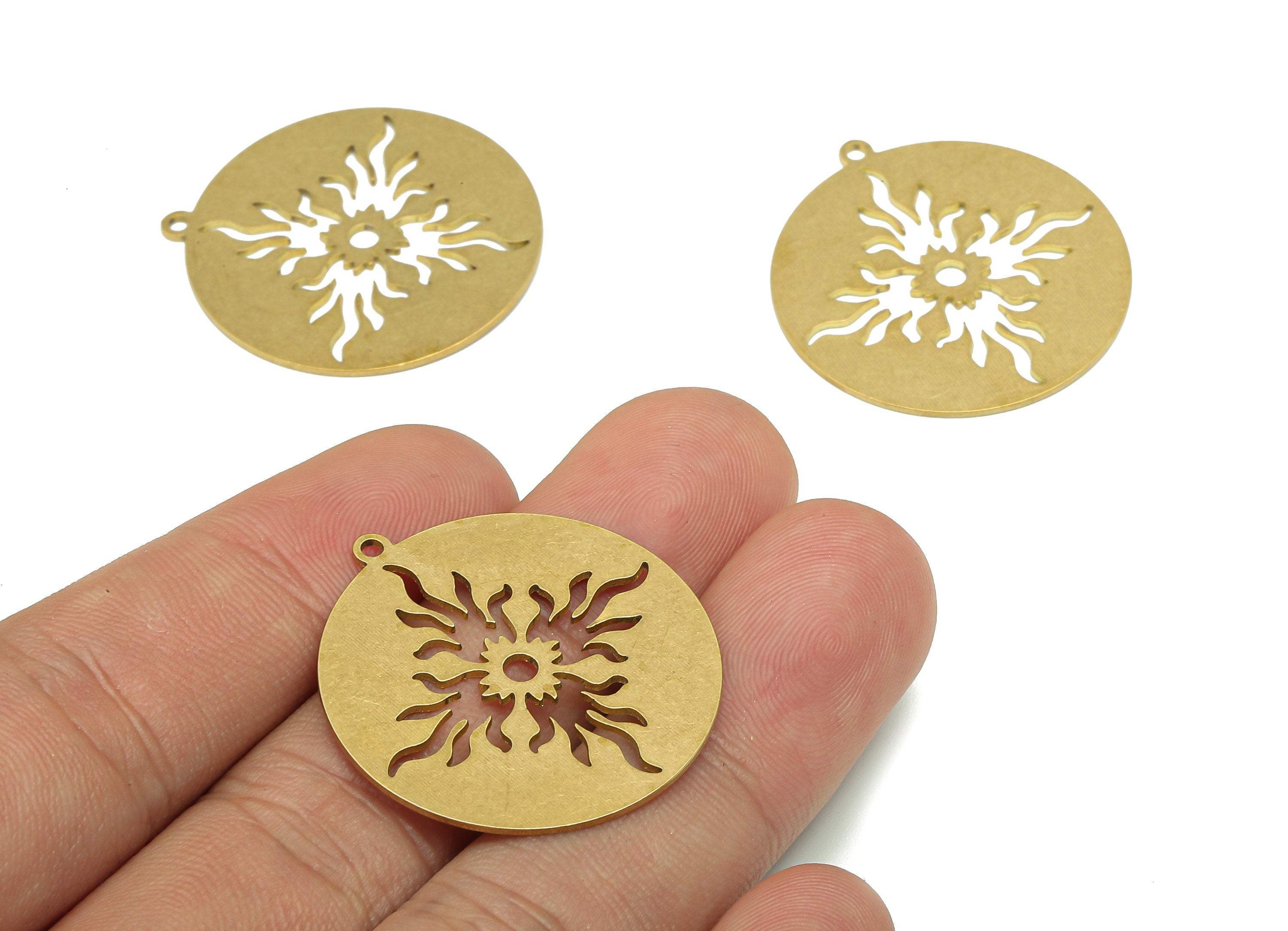 Brass Round Earring Charm - Raw Brass Cutout Earring - Circle Pendant With Loop - Flower Charm For Necklace - 31.82x29.53x0.7mm - PPA5120 - DOMEDBAZAAR