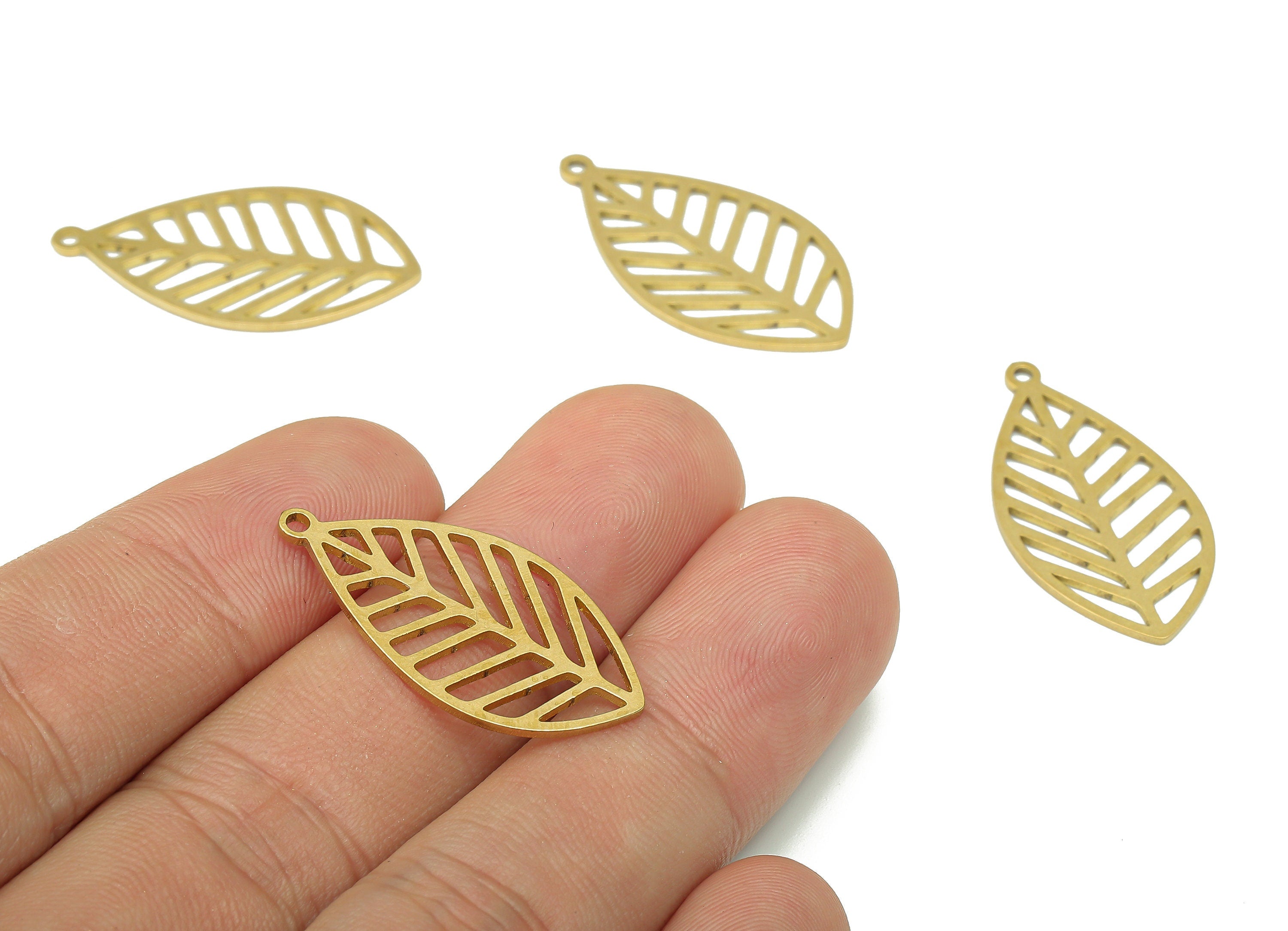 Brass Leaf Earring Charms - Raw Brass Cutout Earring - Leaves Pendant With Loop - Nervure Rib Charm - 29.9x15.3x0.8mm - PPA5323 - DOMEDBAZAAR