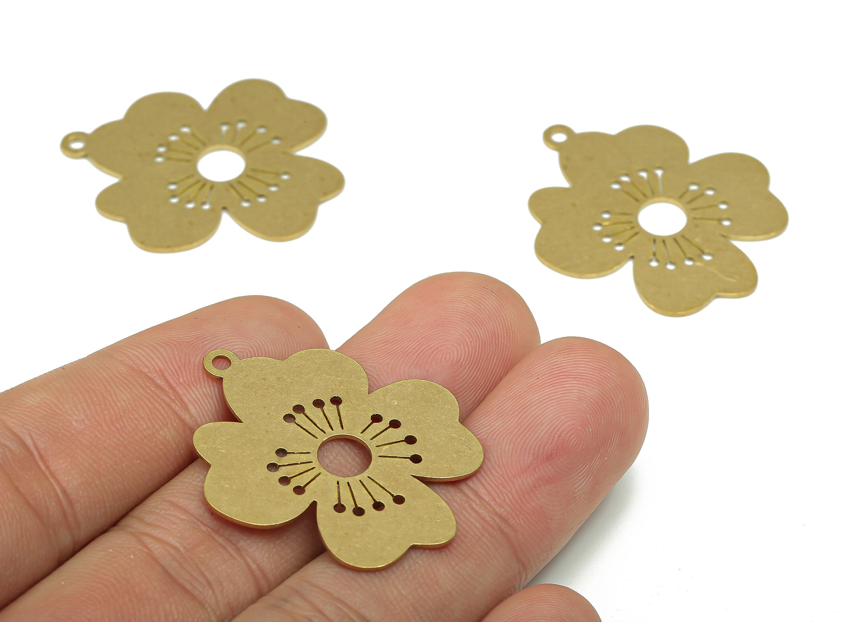 Brass Flower Earring Charms - Raw Brass Cutout Earring - Flower Pendant With Loop - For Necklace - 34.81x30.01x0.65mm - PPA5433 - DOMEDBAZAAR