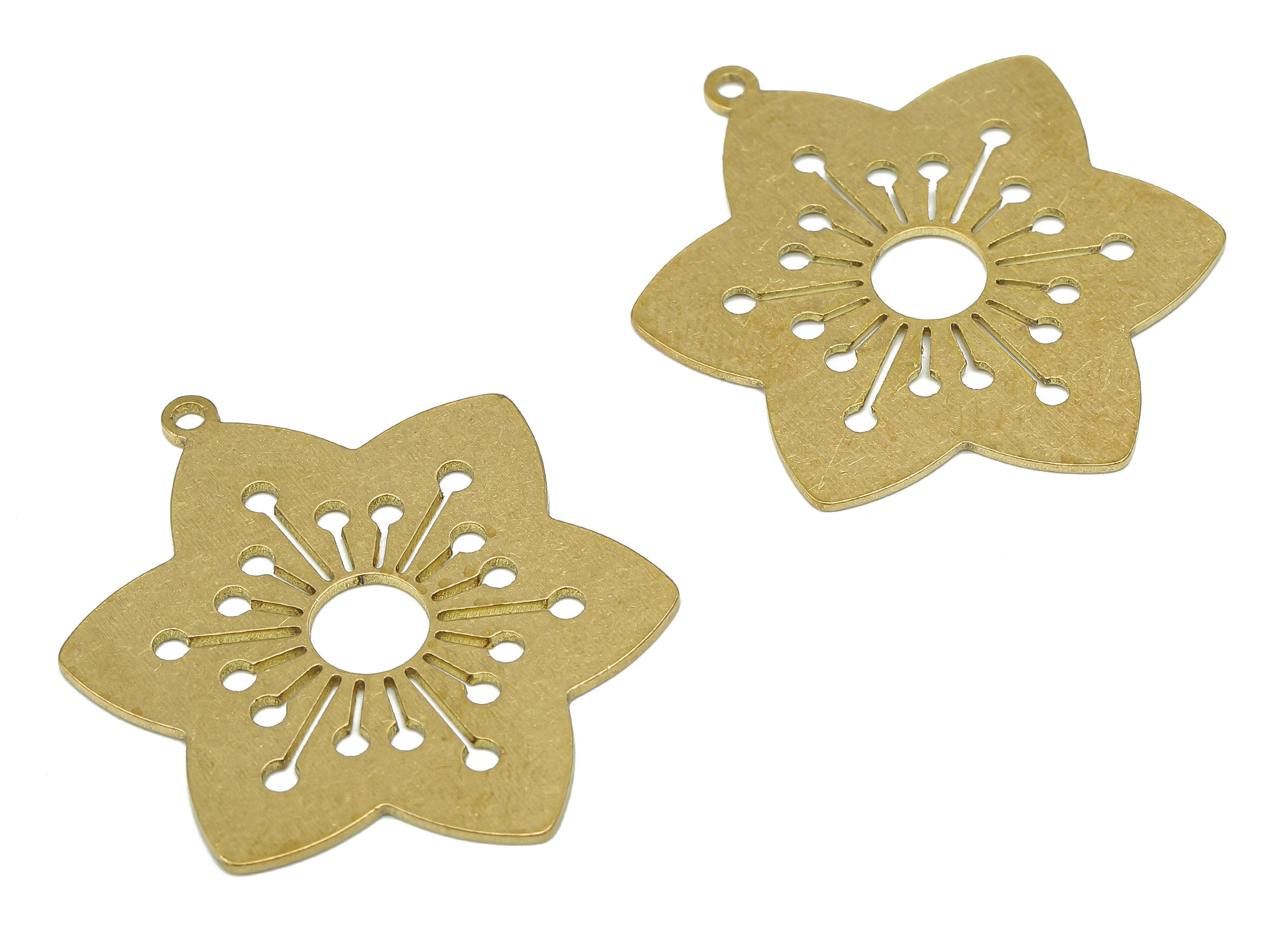 Brass Flower Earring Charms - Raw Brass Cutout Earring - Botanical Pendant With Loop - For Necklace - 31.85x25.85x0.68mm - PPA5465 - DOMEDBAZAAR