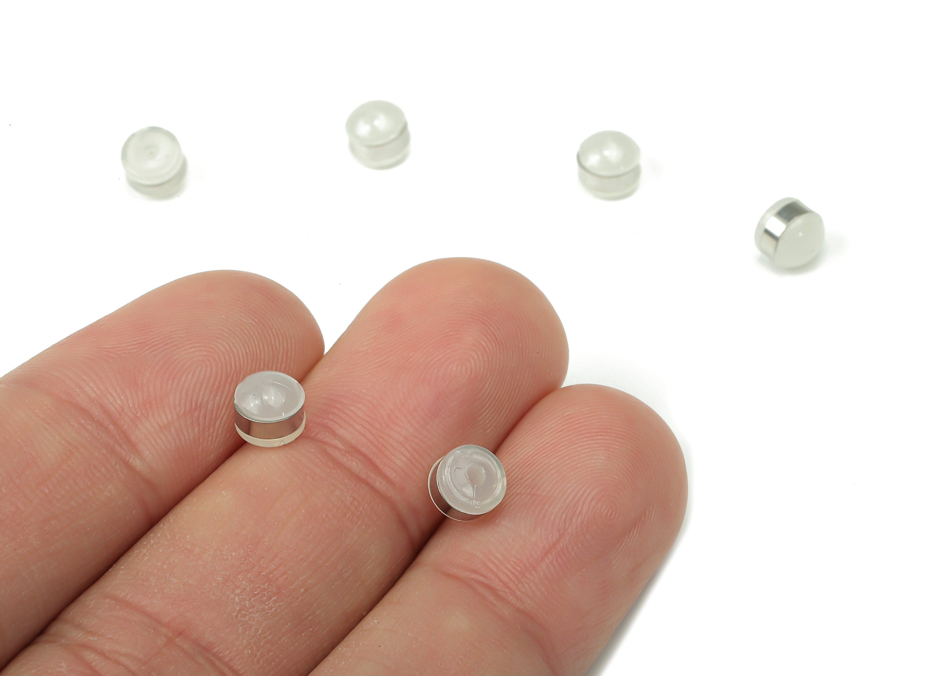 Matte Silicone Earring Stopper Nuts - Rubber Earring Findings - White Hamburger Earring Back - 304 Stainless Steel - 5.5x5.5x4.5mm - ES1017 - DOMEDBAZAAR