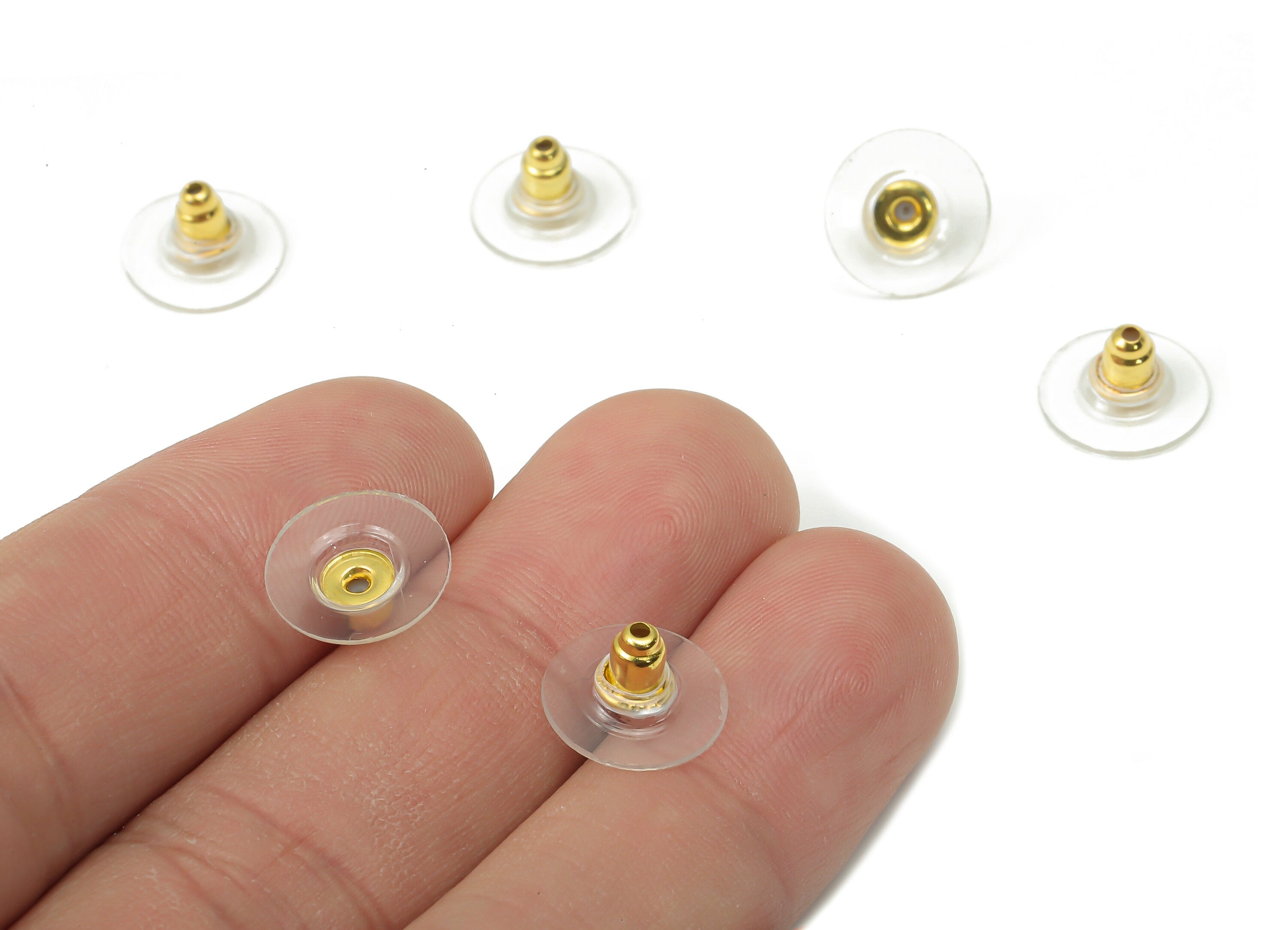 Brass Silicone Earring Backs - Disc Earring Stopper With Pads - Silicone Ear Nuts & Backs - Gold Tone Plaed Brass - 11.4x11.4x6mm - ES1026 - DOMEDBAZAAR