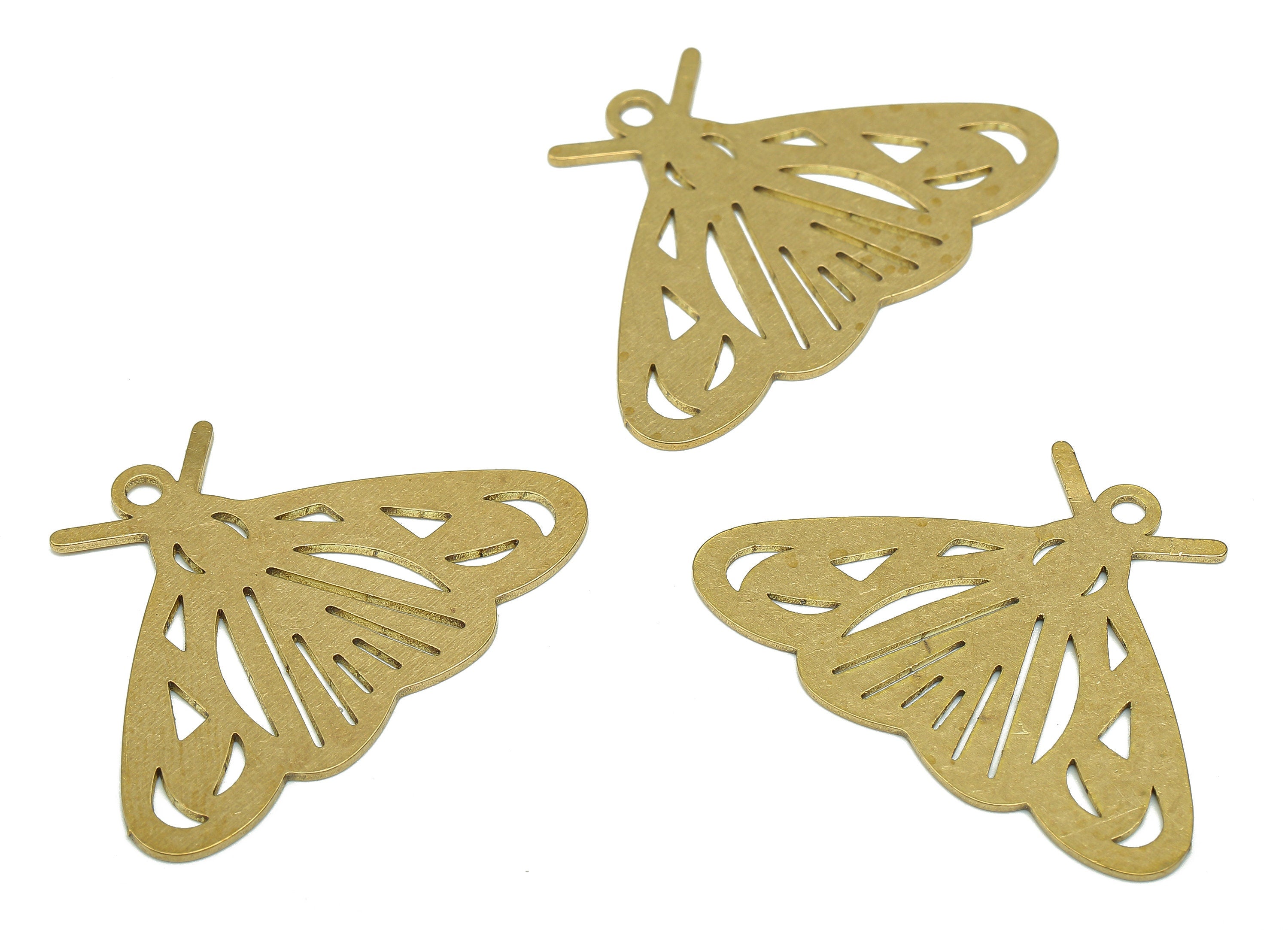 Brass Moth Earring Charm - Raw Brass Moth Earring - Insect Pendant With Loop - Insect Charm For Necklace - 34.76x24.11x0.67mm - PPA5504 - DOMEDBAZAAR
