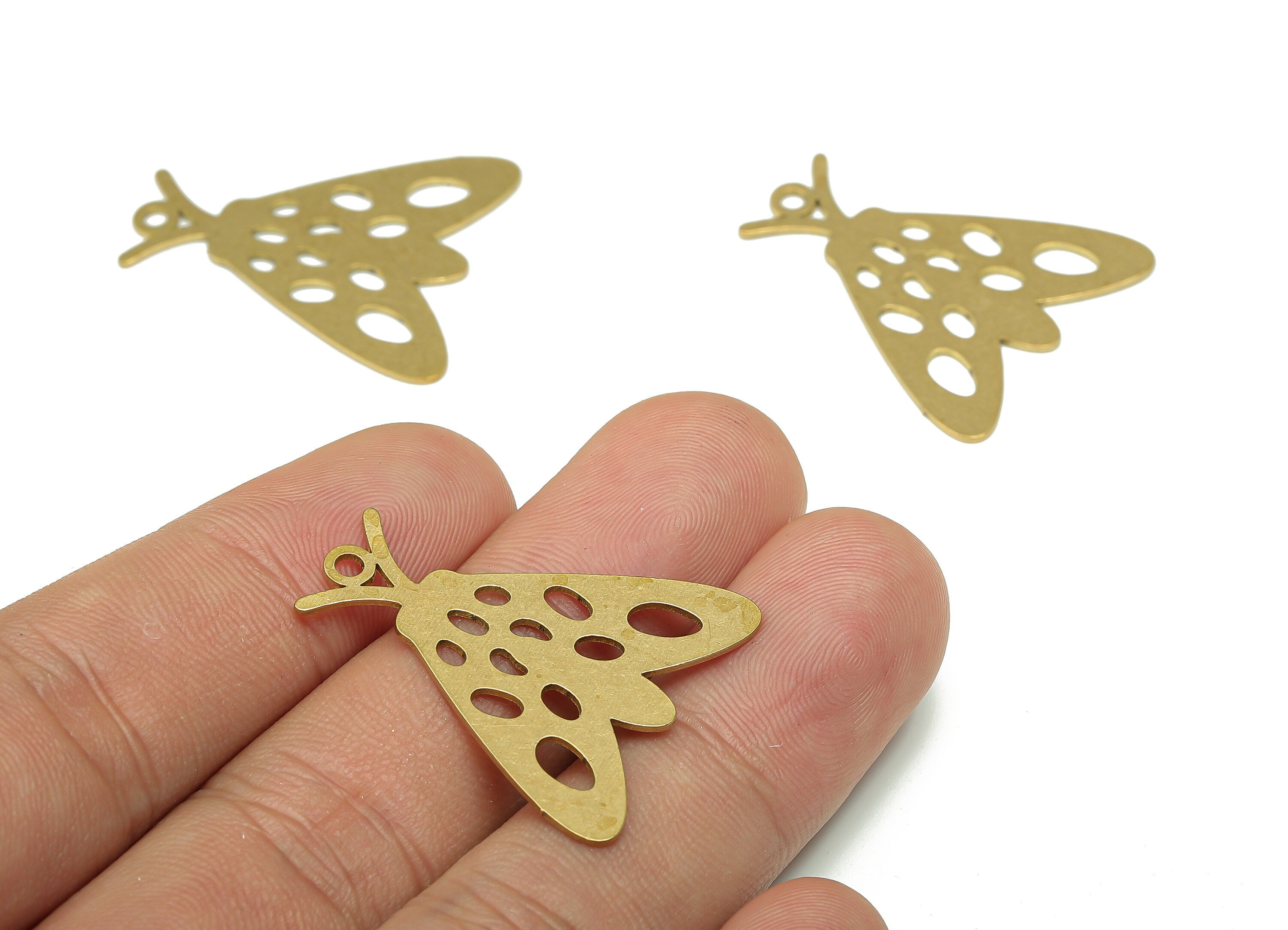 Brass Moth Earring Charm - Raw Brass Moth Earring - Insect Pendant With Loop - Insect Charm For Necklace - 30.02x25.83x0.67mm - PPA5510 - DOMEDBAZAAR