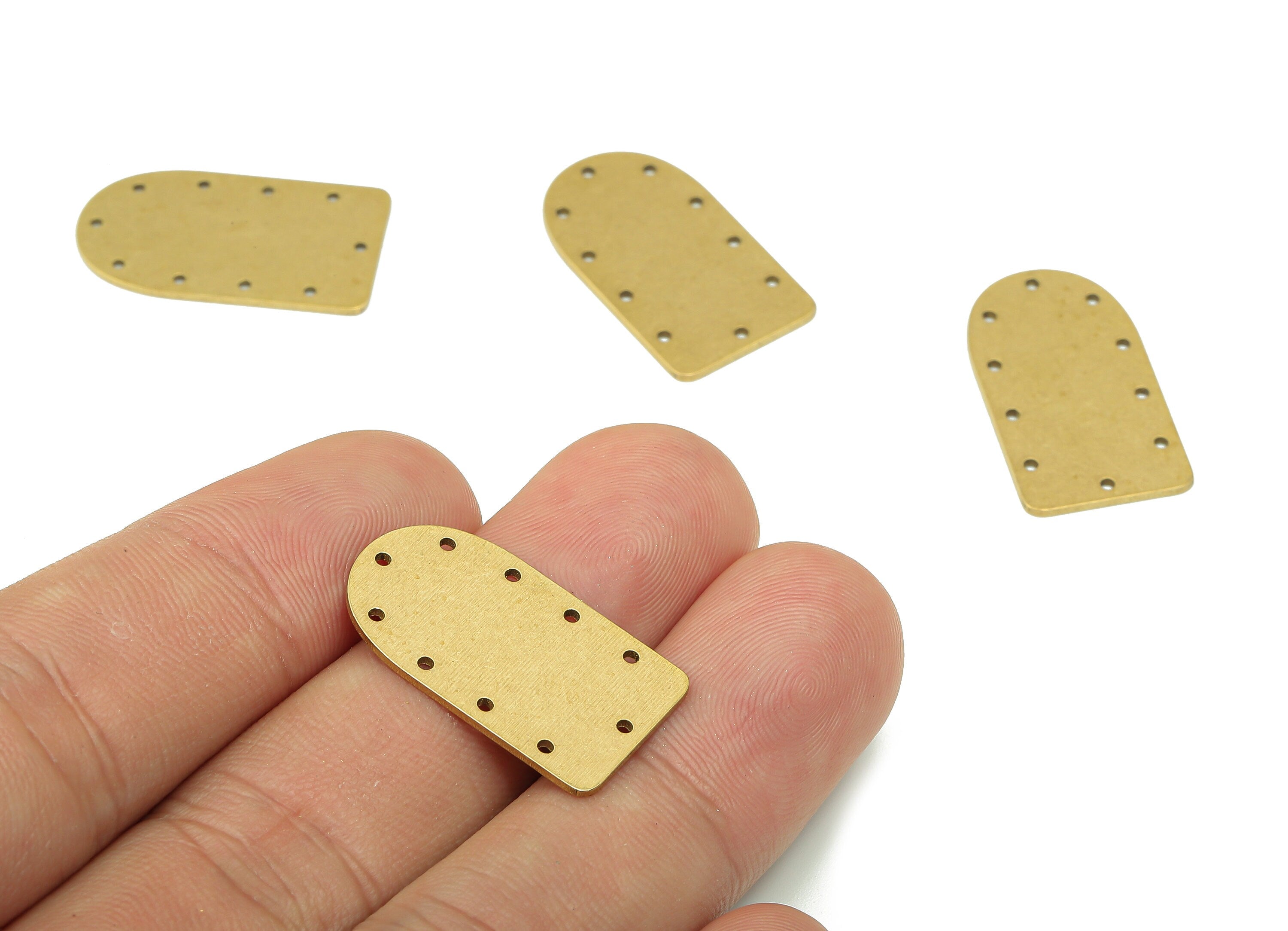 Brass Domed Earring Connector - Raw Brass Stamping Earring - Domed Earring Charm - Domed Charm With 10 Holes - 24.9x13.87x0.8mm - PPZ167 - DOMEDBAZAAR