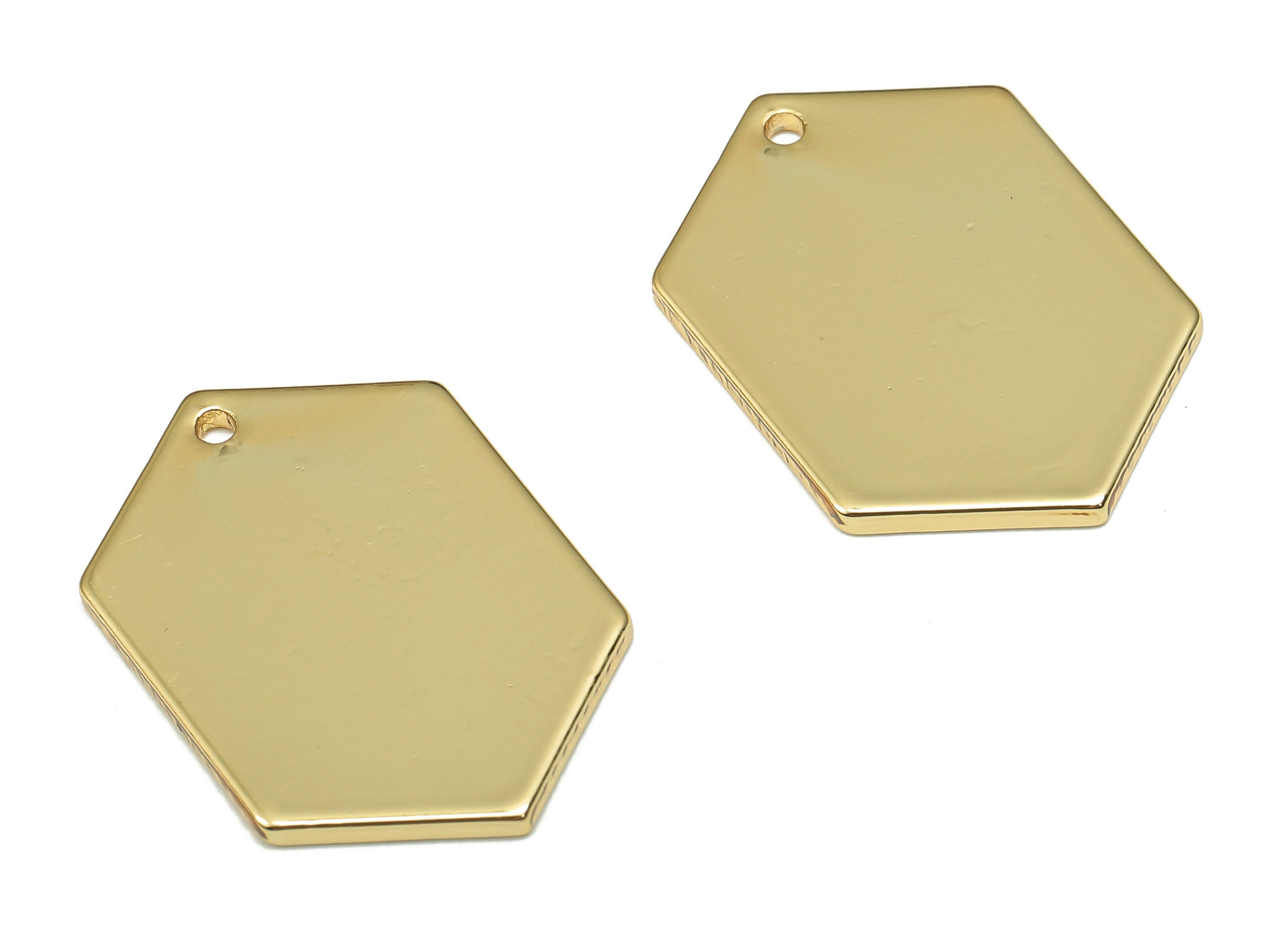 Brass Hexagon Earring Charms - Brass Stamping Earring - Brass Hexagon Charm - 18K Real Gold Plated Brass - 20.43x13.9x0.97mm - RGP5239 - DOMEDBAZAAR