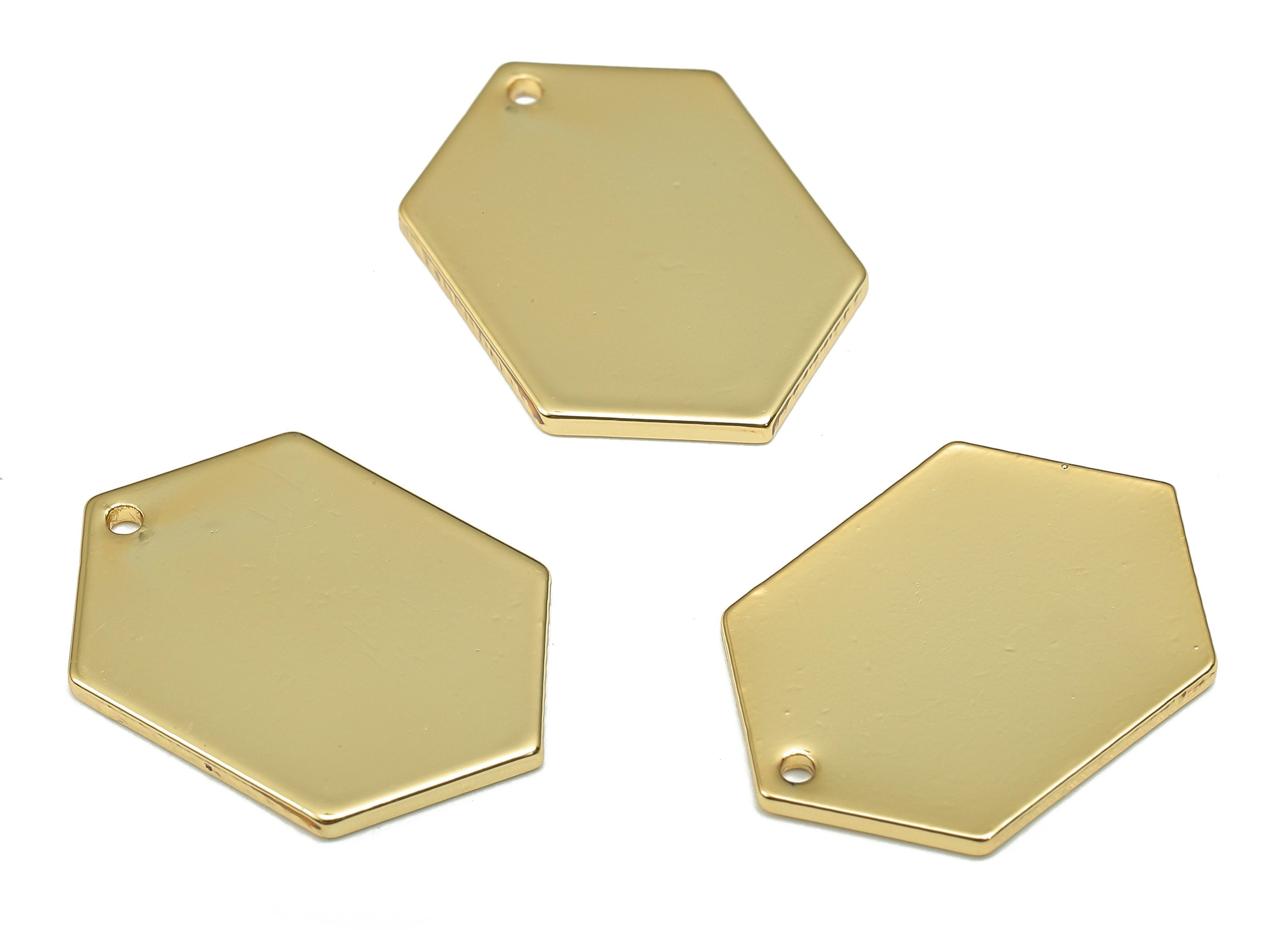 Brass Hexagon Earring Charms - Brass Stamping Earring - Brass Hexagon Charm - 18K Real Gold Plated Brass - 20.43x13.9x0.97mm - RGP5239 - DOMEDBAZAAR