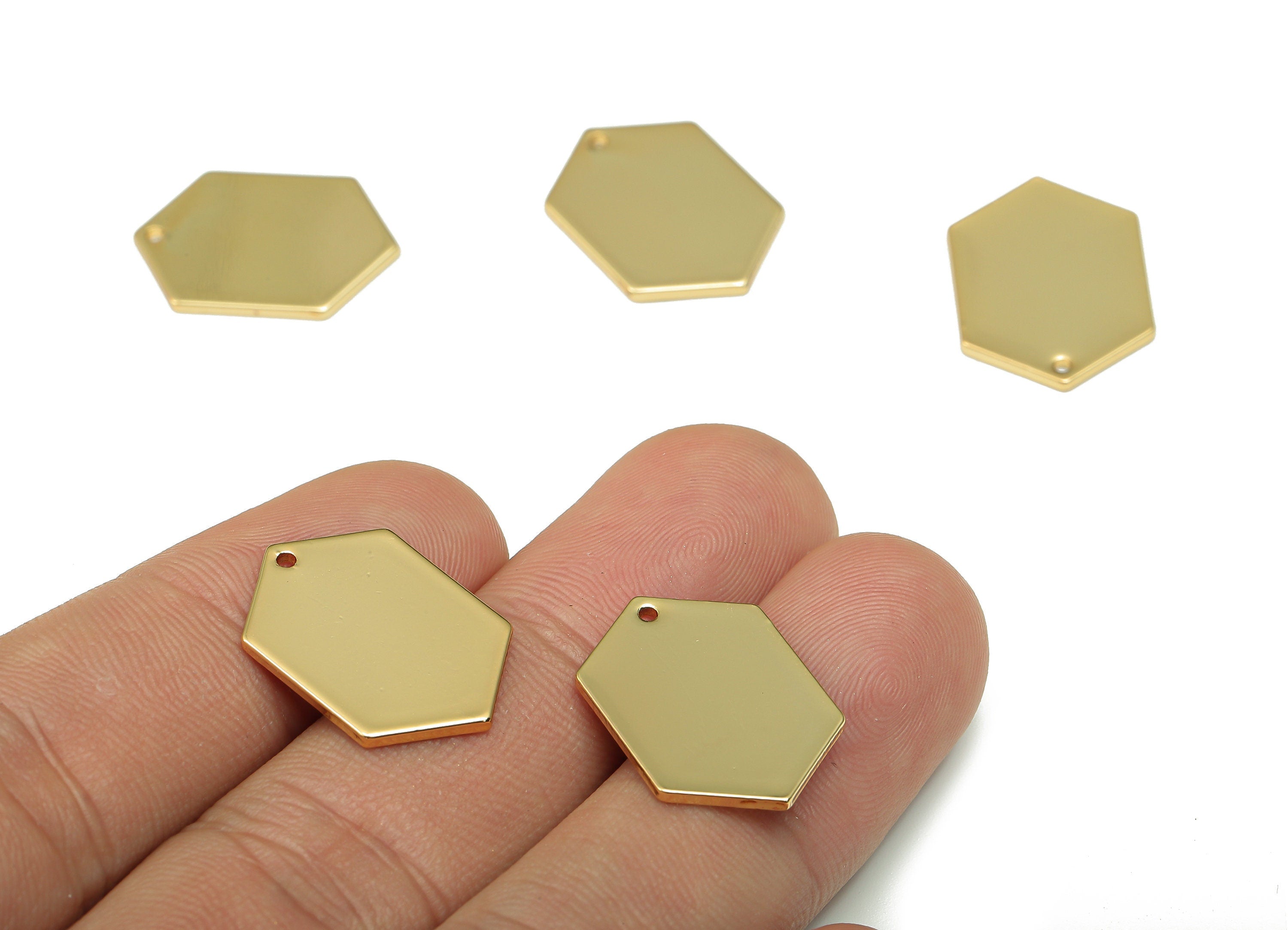 Brass Hexagon Earring Charms - Brass Stamping Earring - Brass Hexagon Charm - 18K Real Gold Plated Brass - 20.43x13.9x0.97mm - RGP5239 - DOMEDBAZAAR