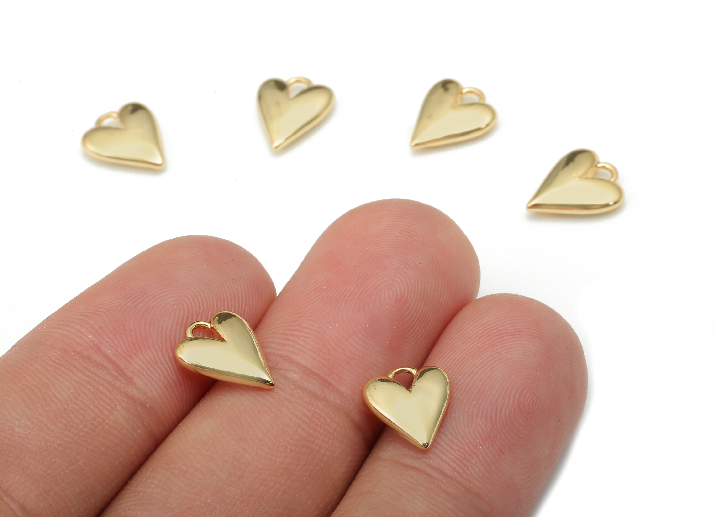 Brass Mini Heart Earring Charm - Brass Heart Pendant - For Necklace - For Bracelet - 18K Real Gold Plating - 10.38x8.52x2.55mm - RGP5240 - DOMEDBAZAAR