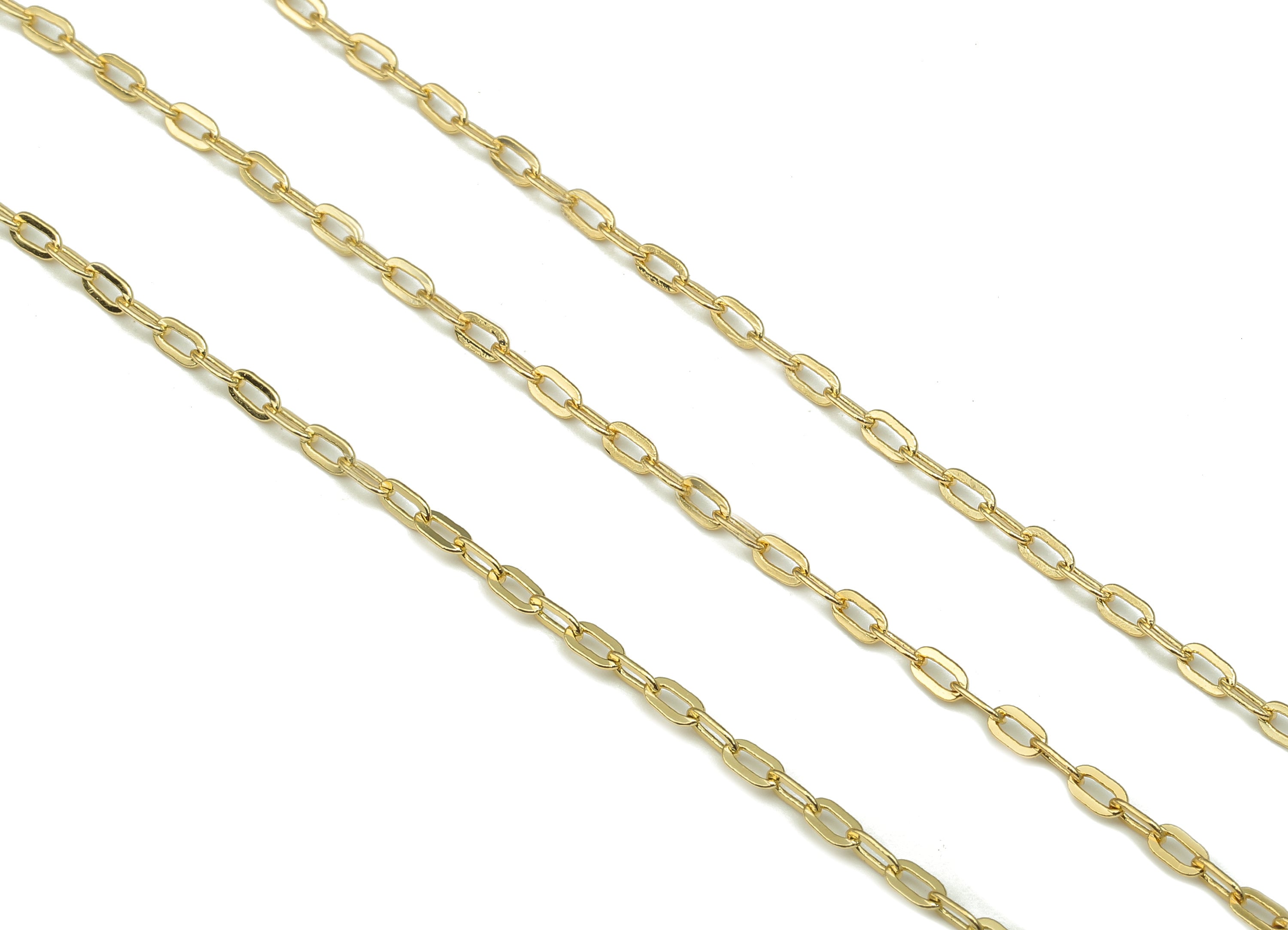 Brass Oval Rectangle Chain - Paper Clip Layering Charm - Soldered Flat Cable Chain - 18K Real Gold Plating - 2x4mm - RGP5241 - DOMEDBAZAAR