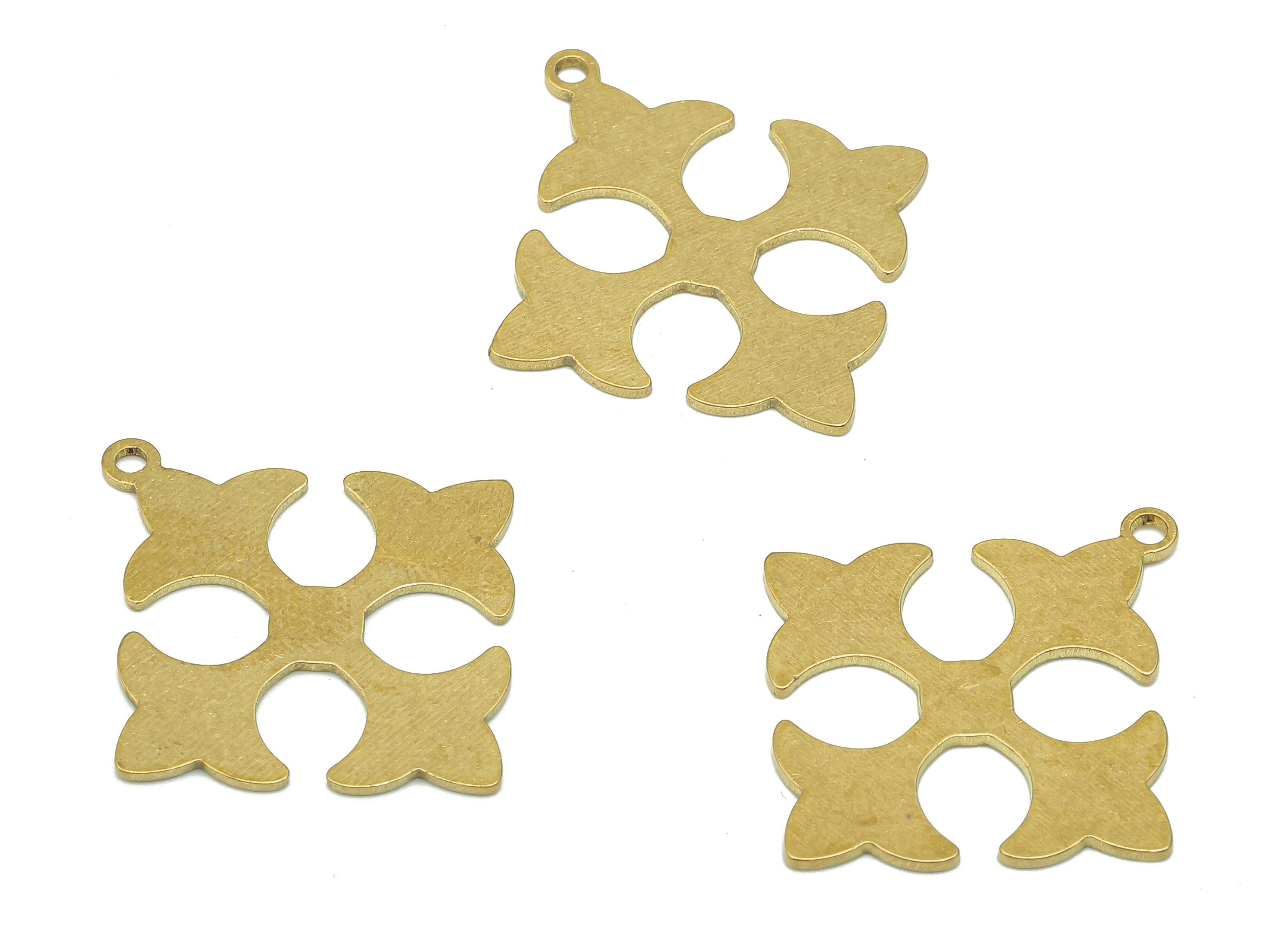 Brass Square Earring Charms - Raw Brass Cutout Earring - Flower Pendant With Loop - Botanical Charm For Necklace - 24.6x22.5x0.7mm - PPA5030 - DOMEDBAZAAR