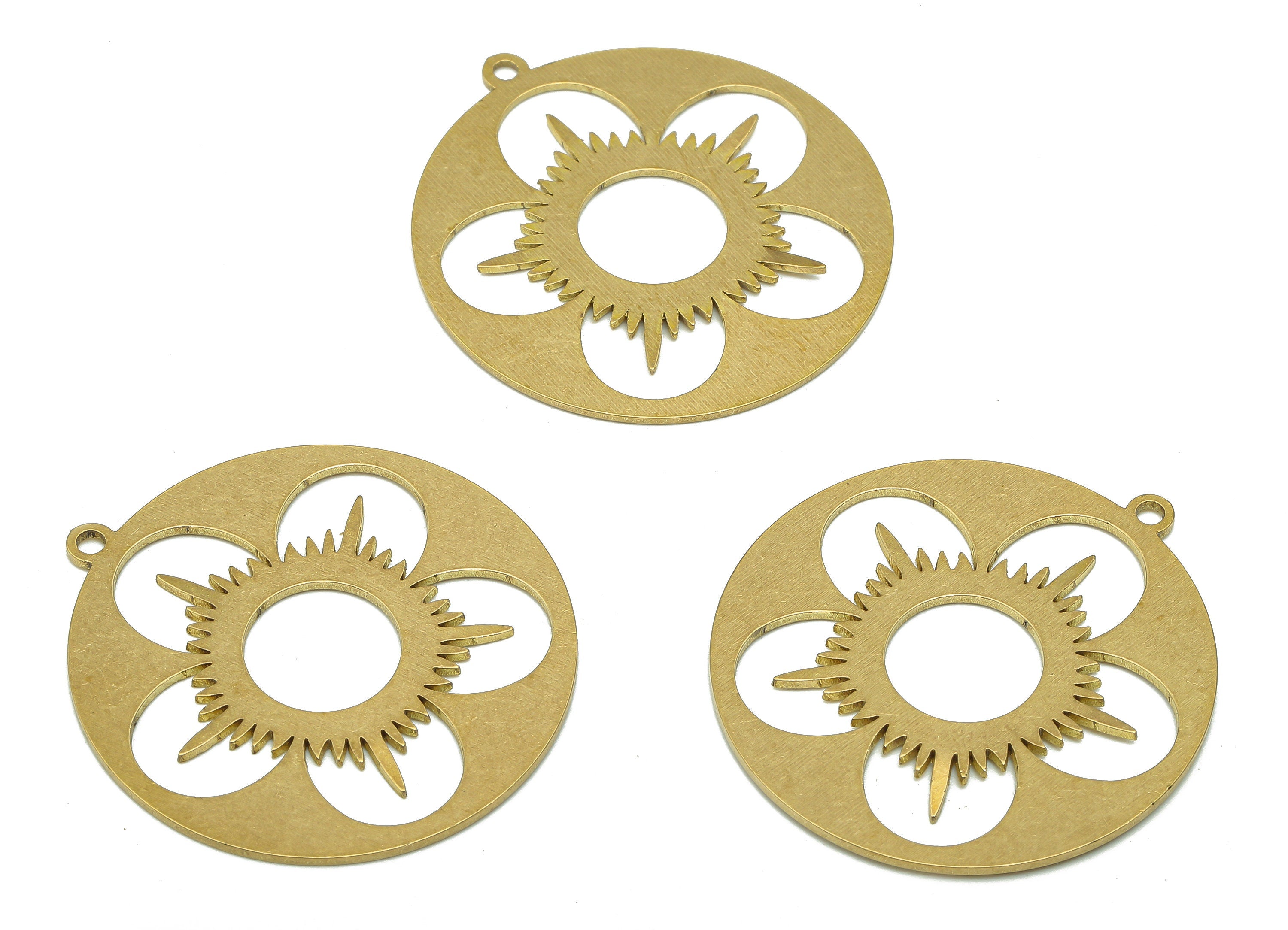 Brass Round Earring Charm - Raw Brass Cutout Earring - Circle Pendant With Loop - Flower Botanical For Necklace - 31.9x29.6x0.7mm - PPA5119 - DOMEDBAZAAR
