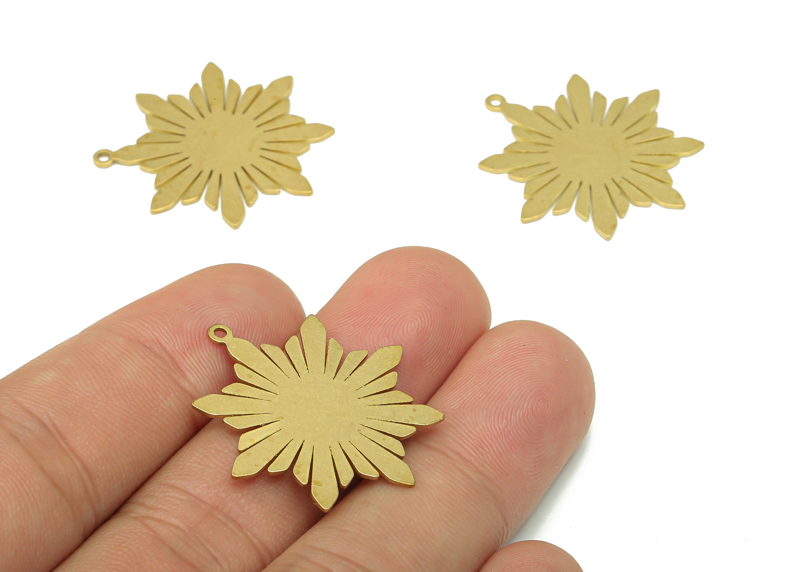 Brass Snowflake Earring Charms - Raw Brass Cutout Earring - Snowflake Pendant With Loop - For Necklace - 29.8x27.6x0.7mm - PPA5156 - DOMEDBAZAAR
